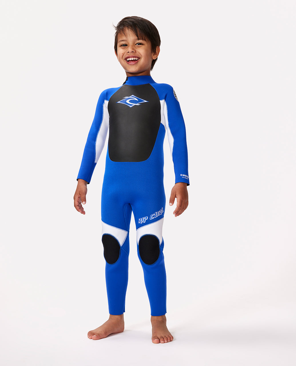 Rip curl groms omega 3/2 back zip steamer kids wetsuit - blue
