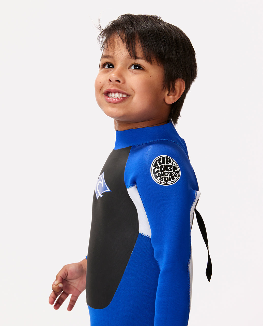 Rip curl groms omega 3/2 back zip steamer kids wetsuit - blue