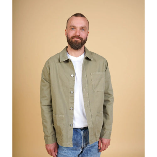 Kilian Men'S Herringbone Overshirt - Khaki Green