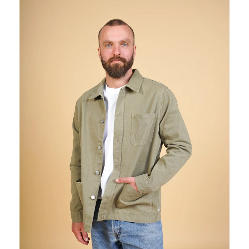Kilian Men'S Herringbone Overshirt - Khaki Green