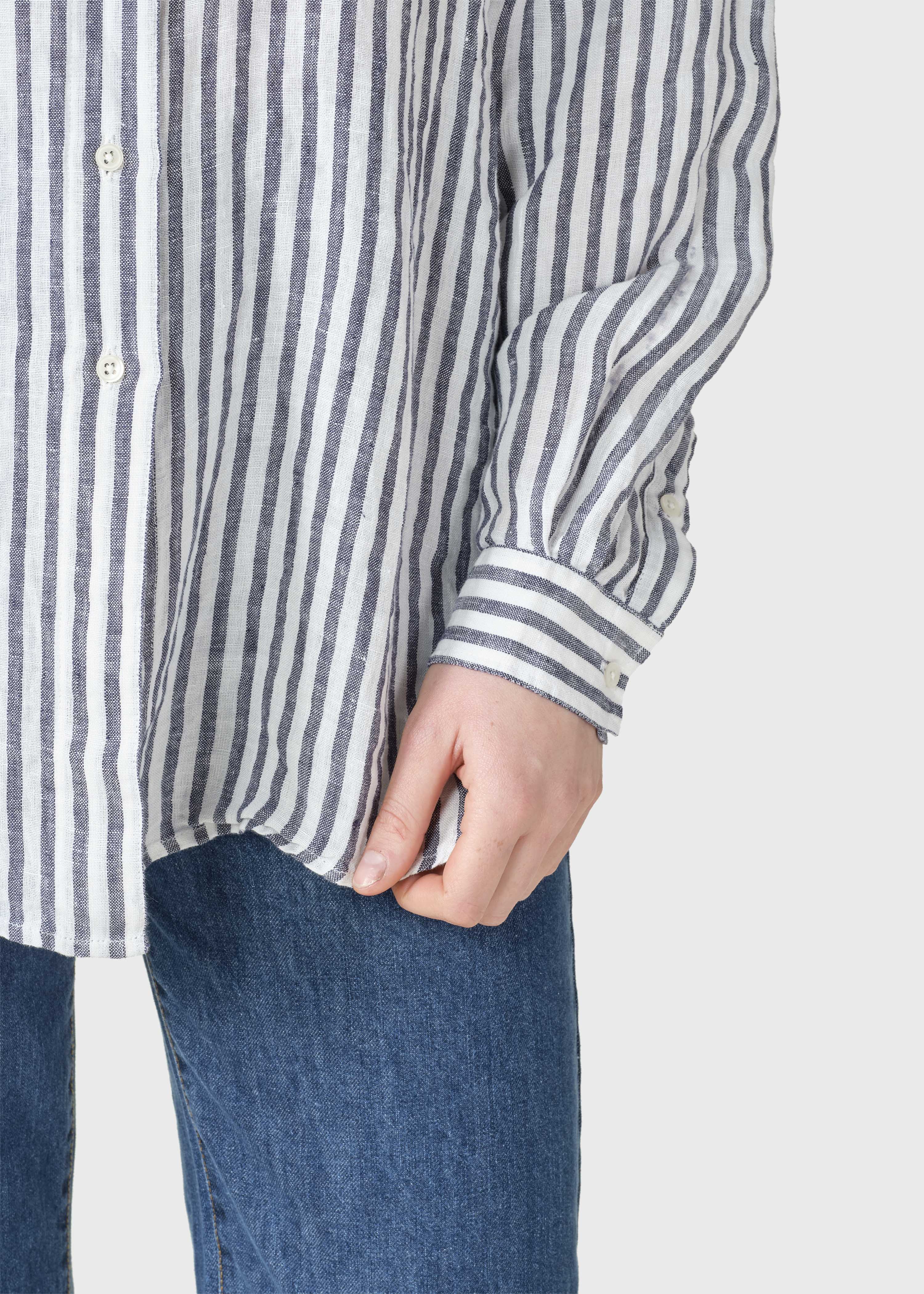 Belinda Linen Shirt - Cream/navy