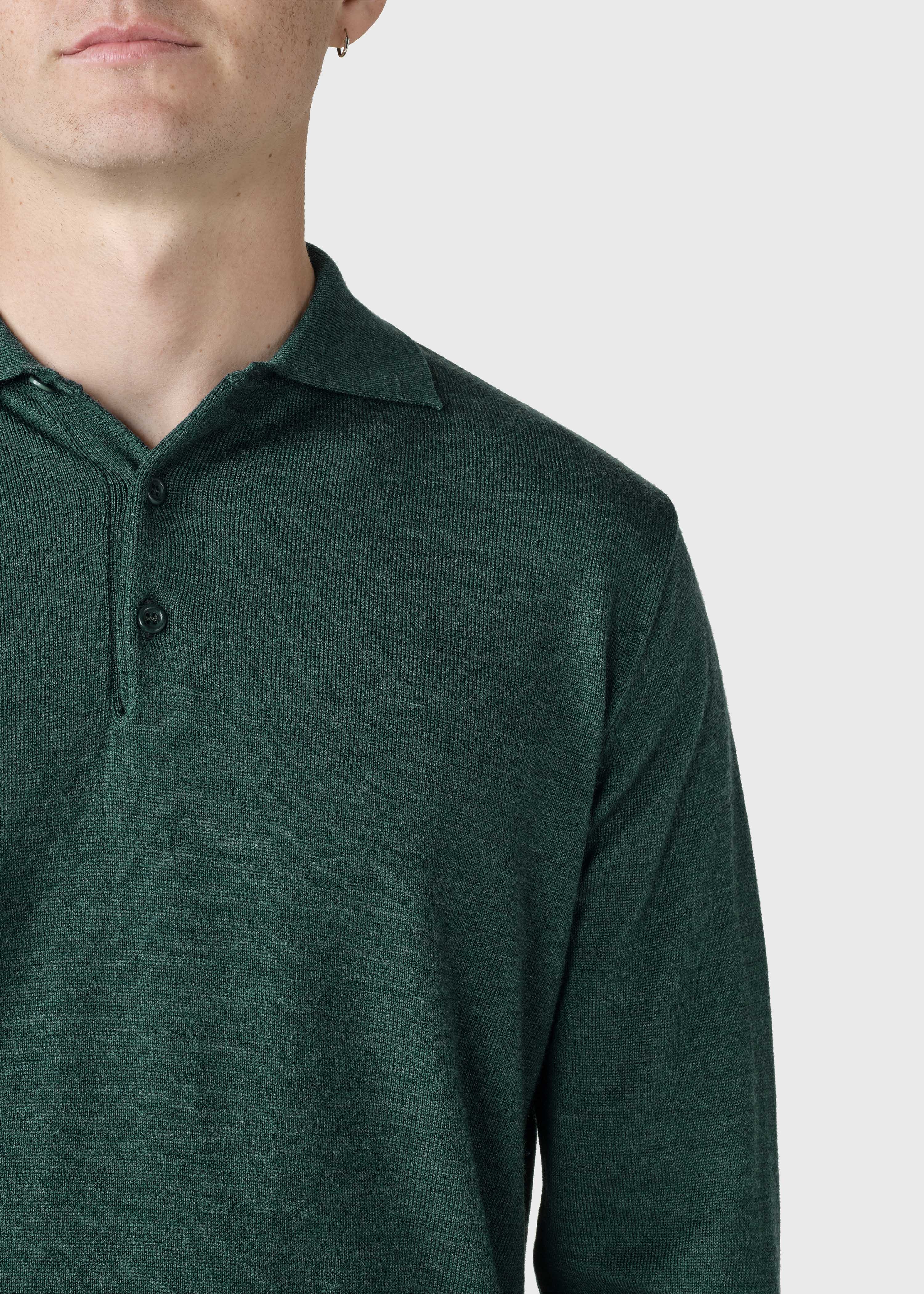 L/s Knit Polo - Moss Green