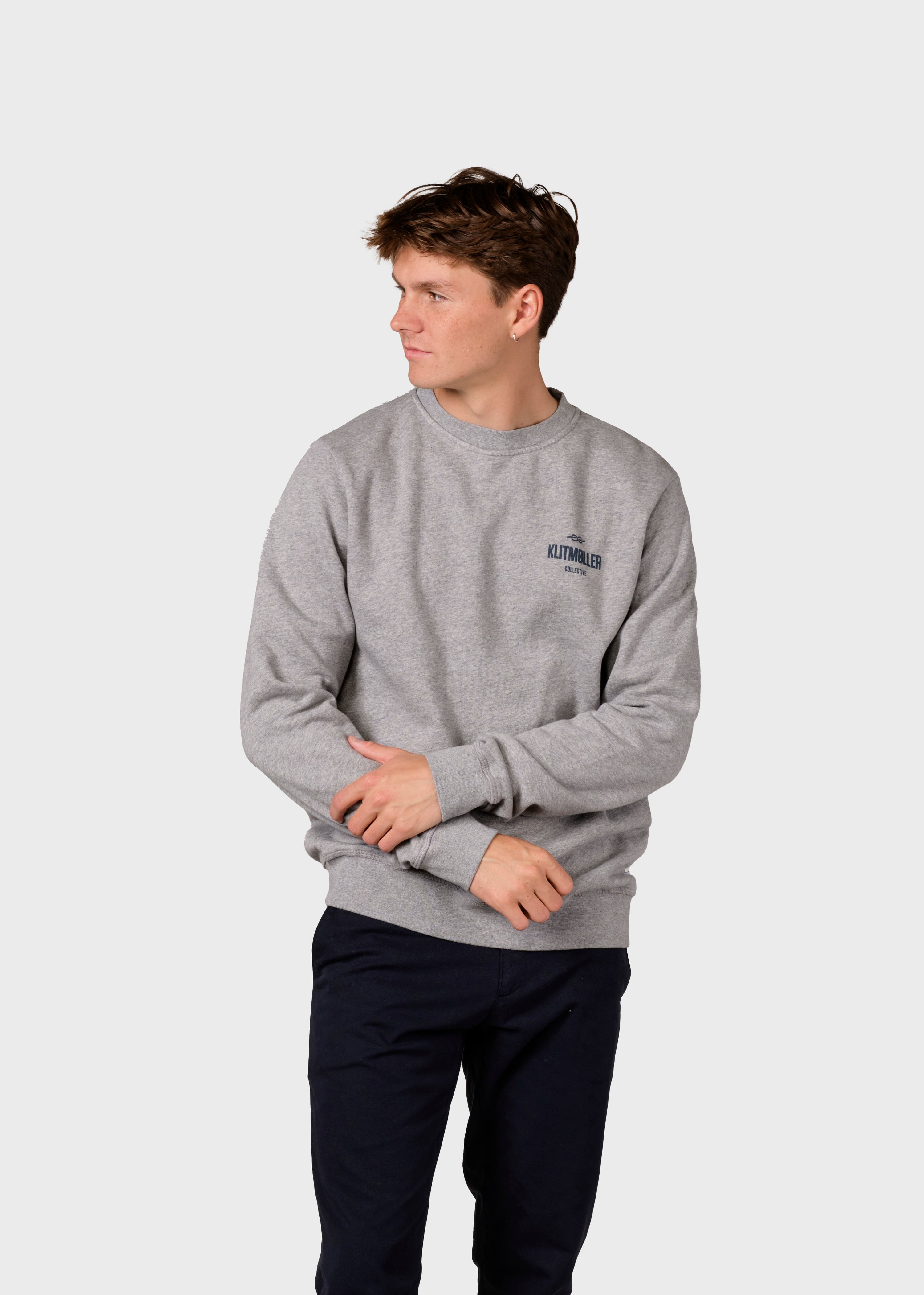 Mens Small Logo Crew - Grey Melange