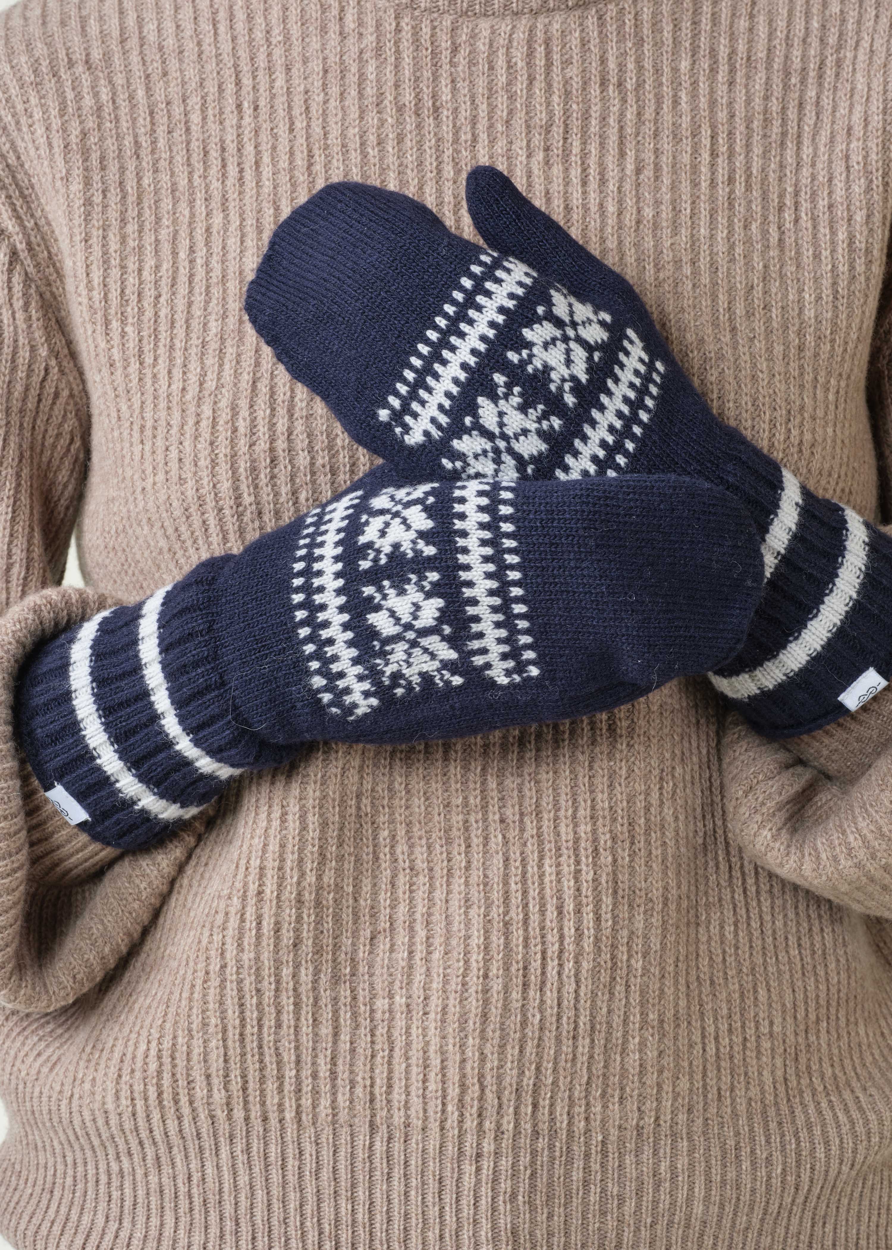 Mittens Pattern Knit - Navy/cream