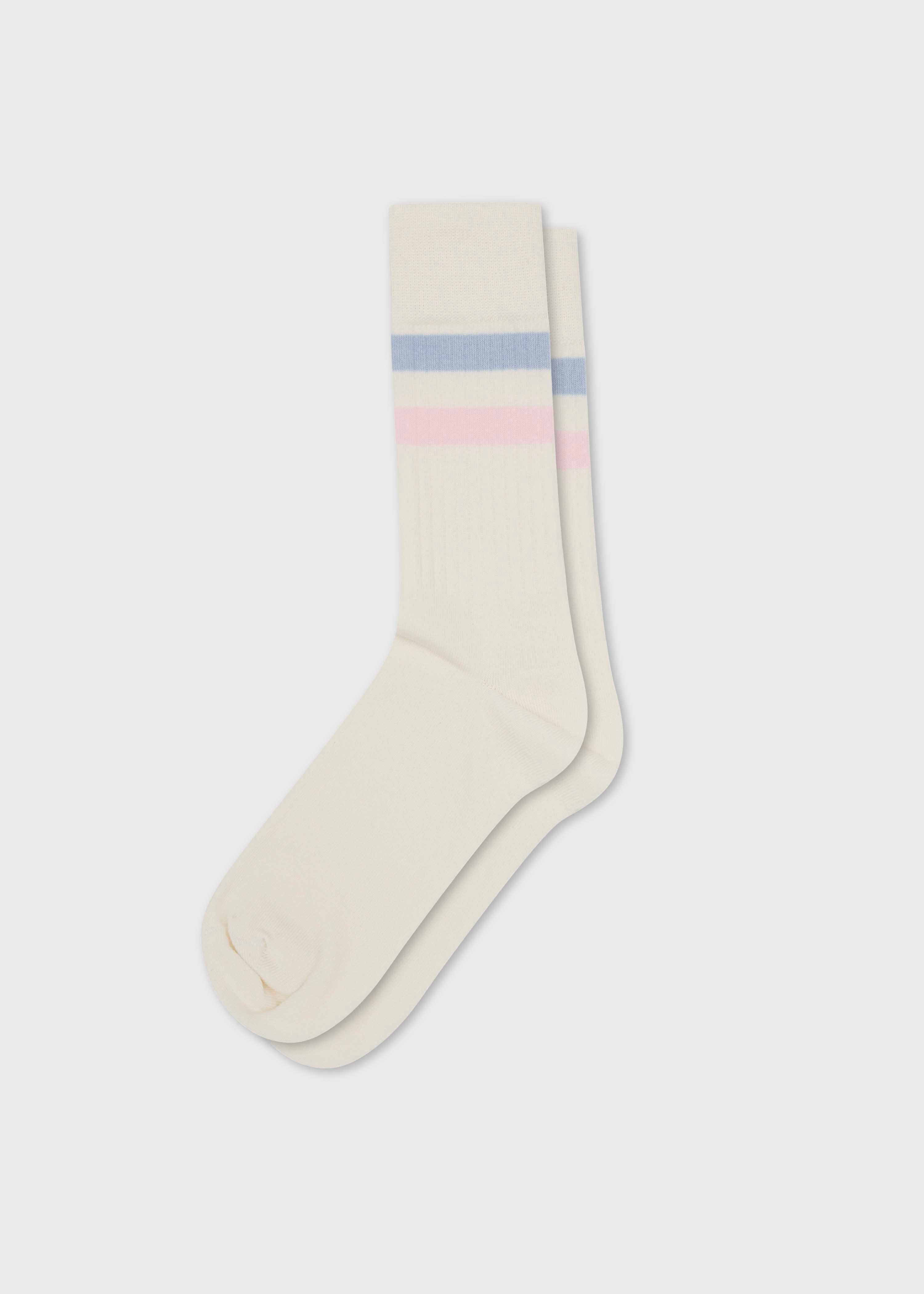 Retro Cotton Sock - Cream/light Blue/rose