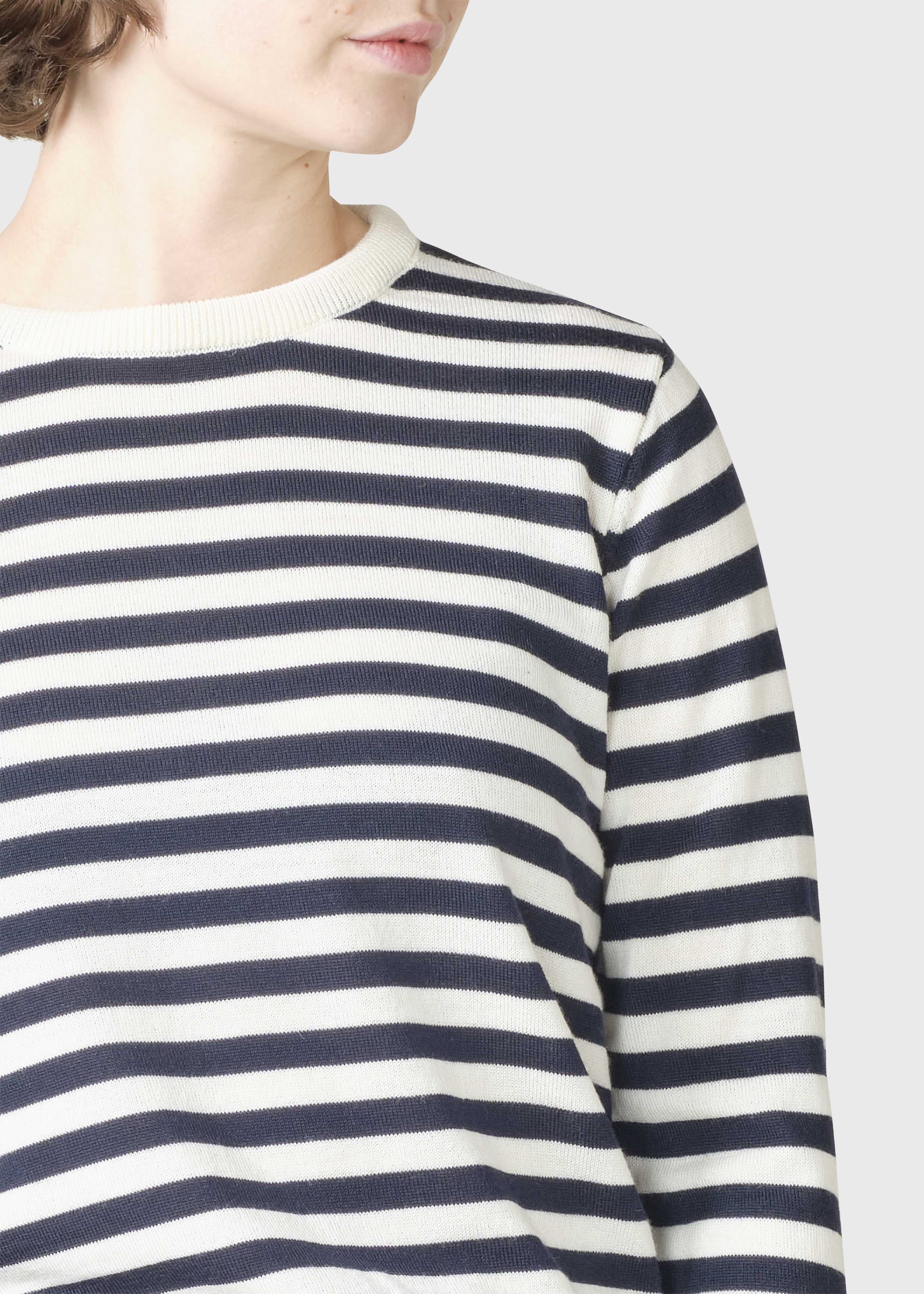 Womens Basic Stripe Merino Knit - Cream/navy