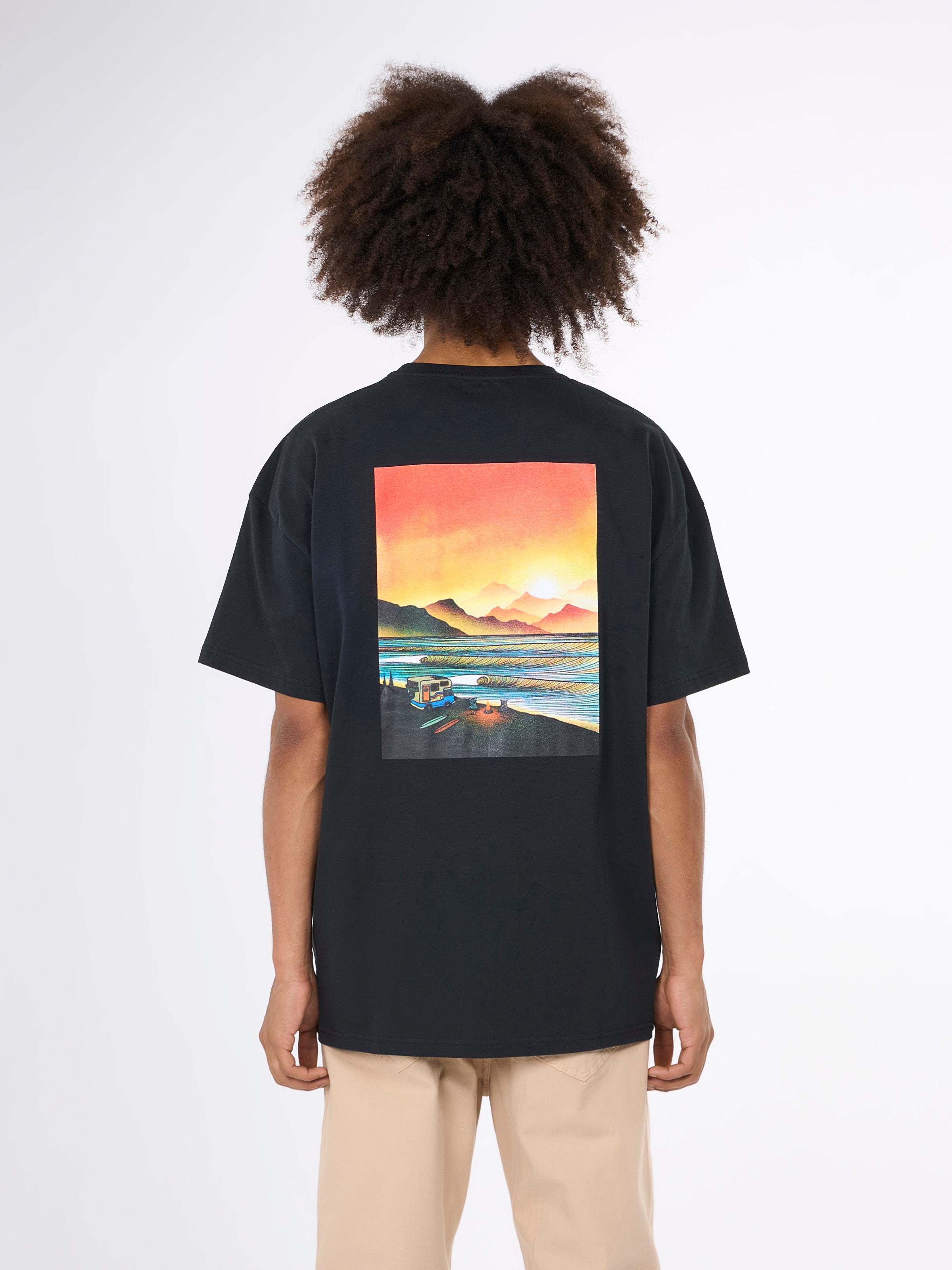 KnowledgeCotton Apparel - Loose camp front print t-shirt - GOTS - Black Jet