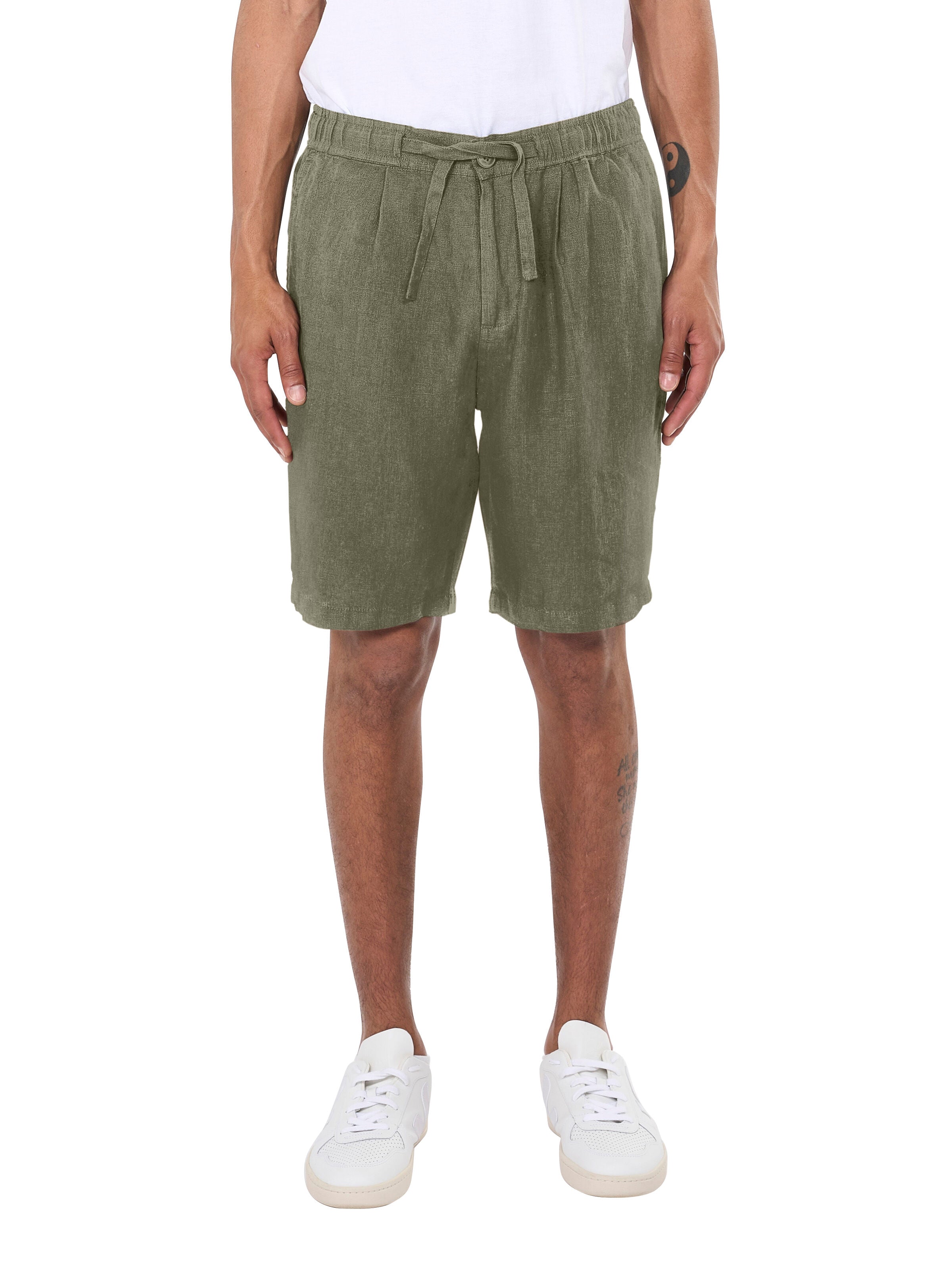 KnowledgeCotton Apparel - Loose Linen shorts - GOTS/Vegan - Burned Olive