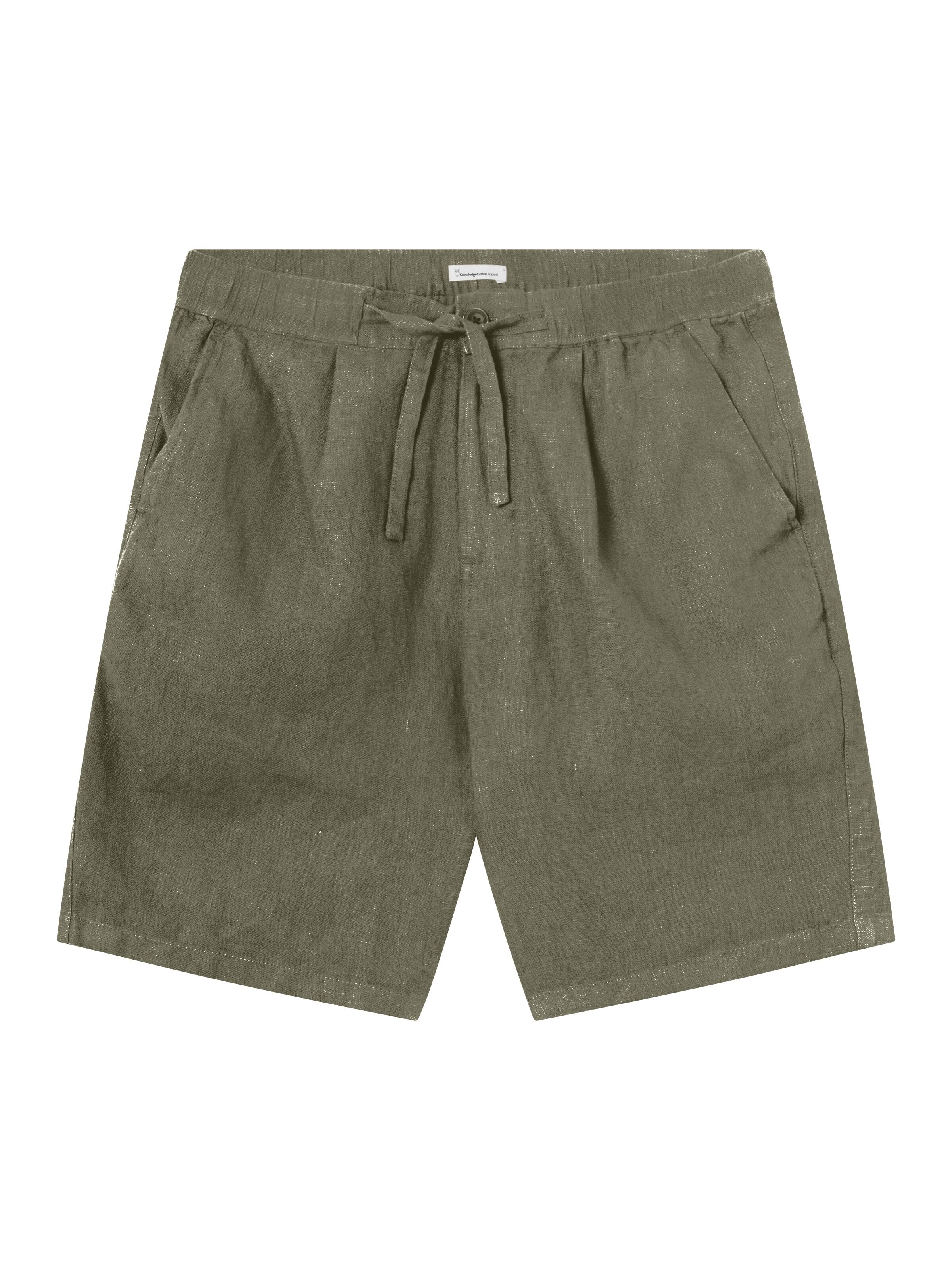 KnowledgeCotton Apparel - Loose Linen shorts - GOTS/Vegan - Burned Olive