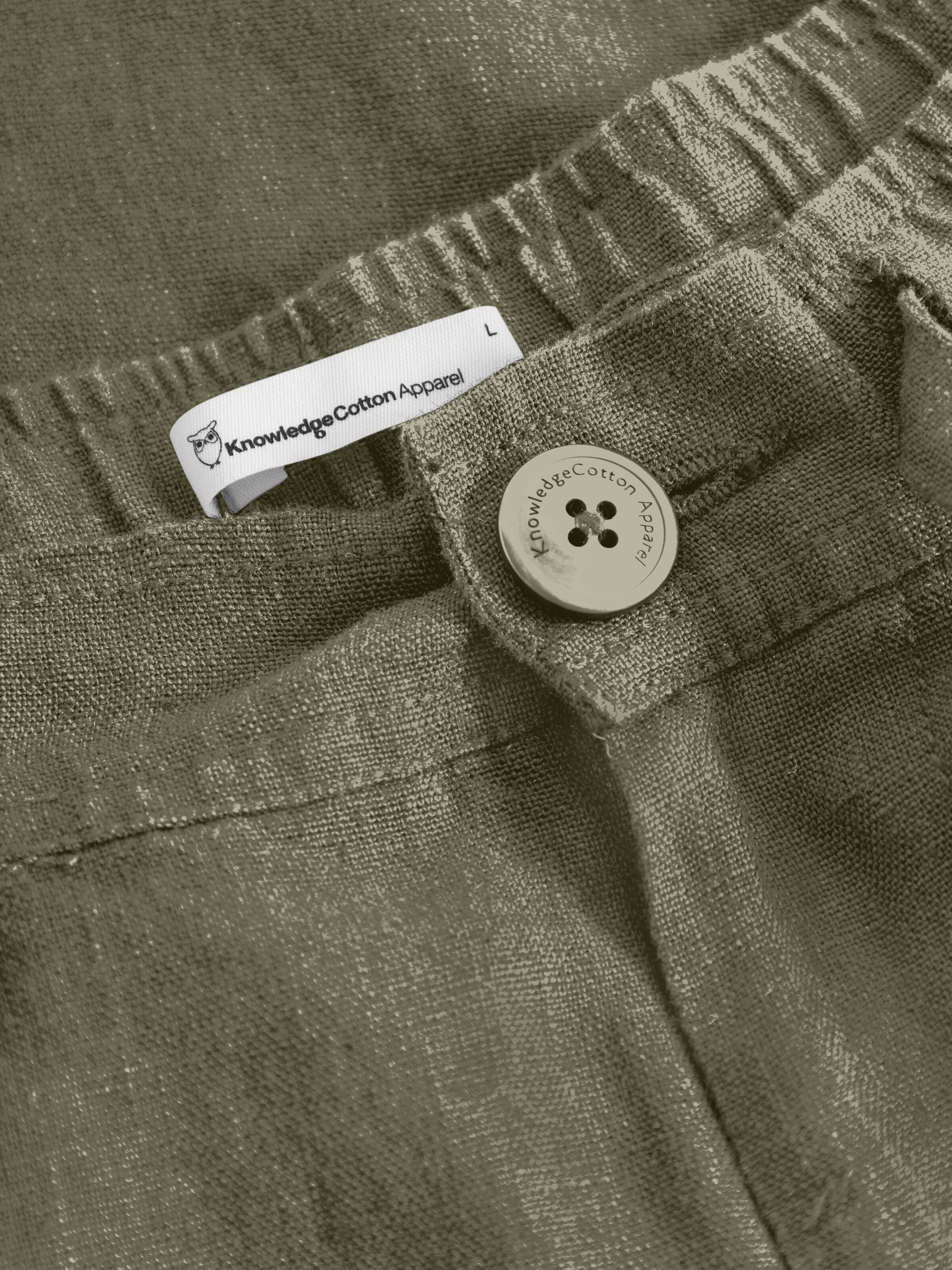 KnowledgeCotton Apparel - Loose Linen shorts - GOTS/Vegan - Burned Olive