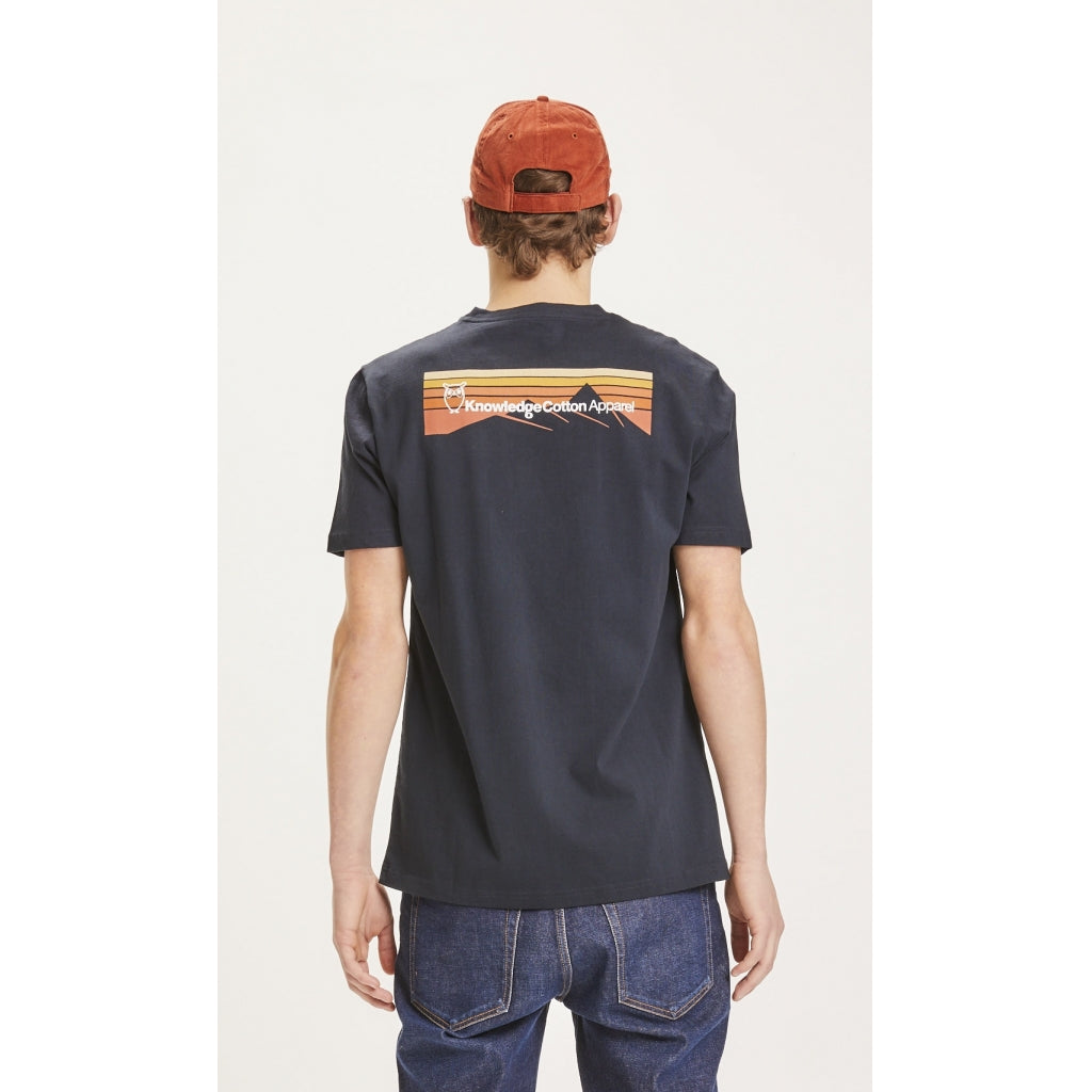 KnowledgeCotton Apparel ALDER trademark mountain back printed tee, Total eclipse