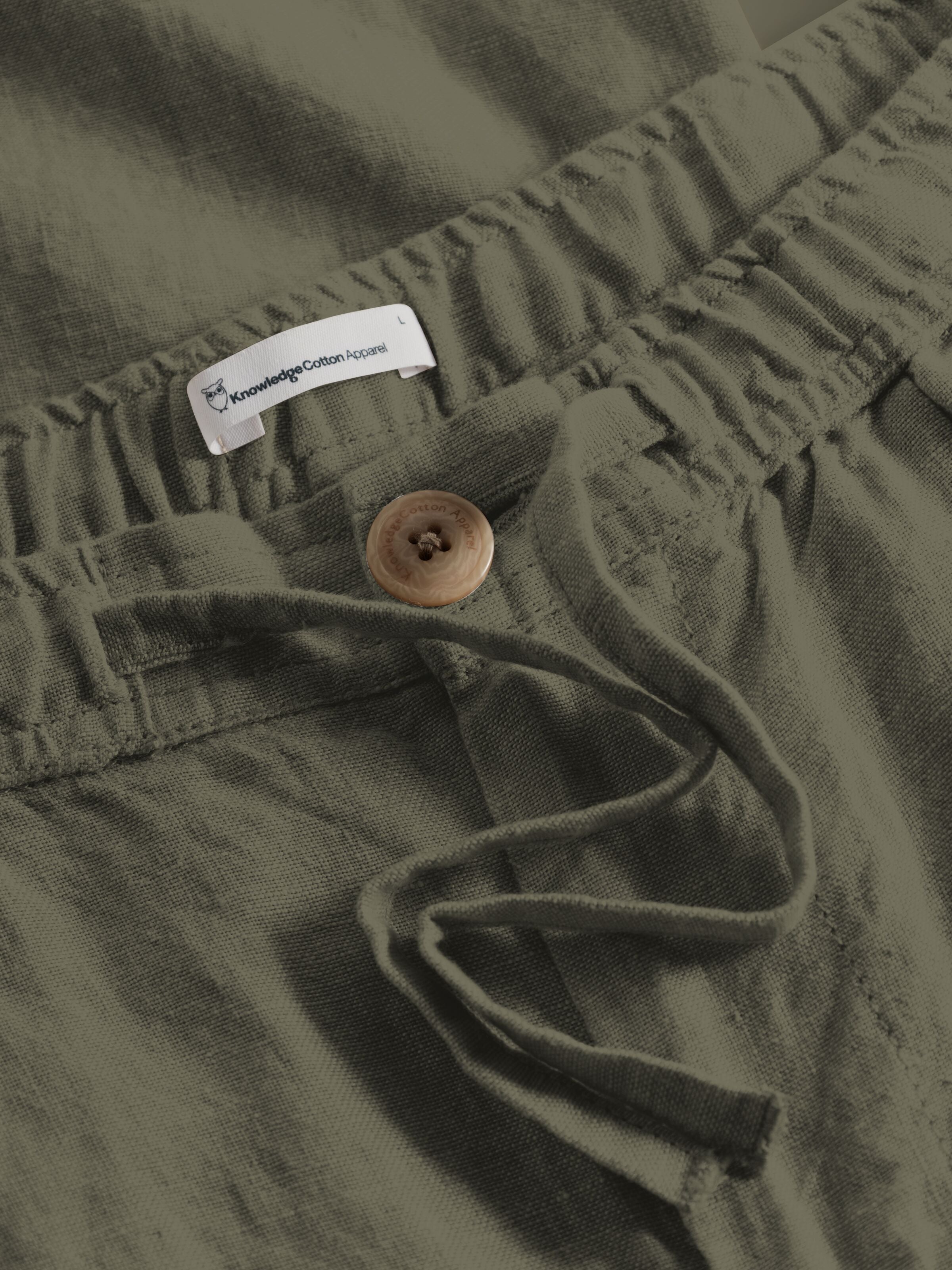 KnowledgeCotton Apparel - Loose linen pant - GOTS/Vegan - Burned Olive