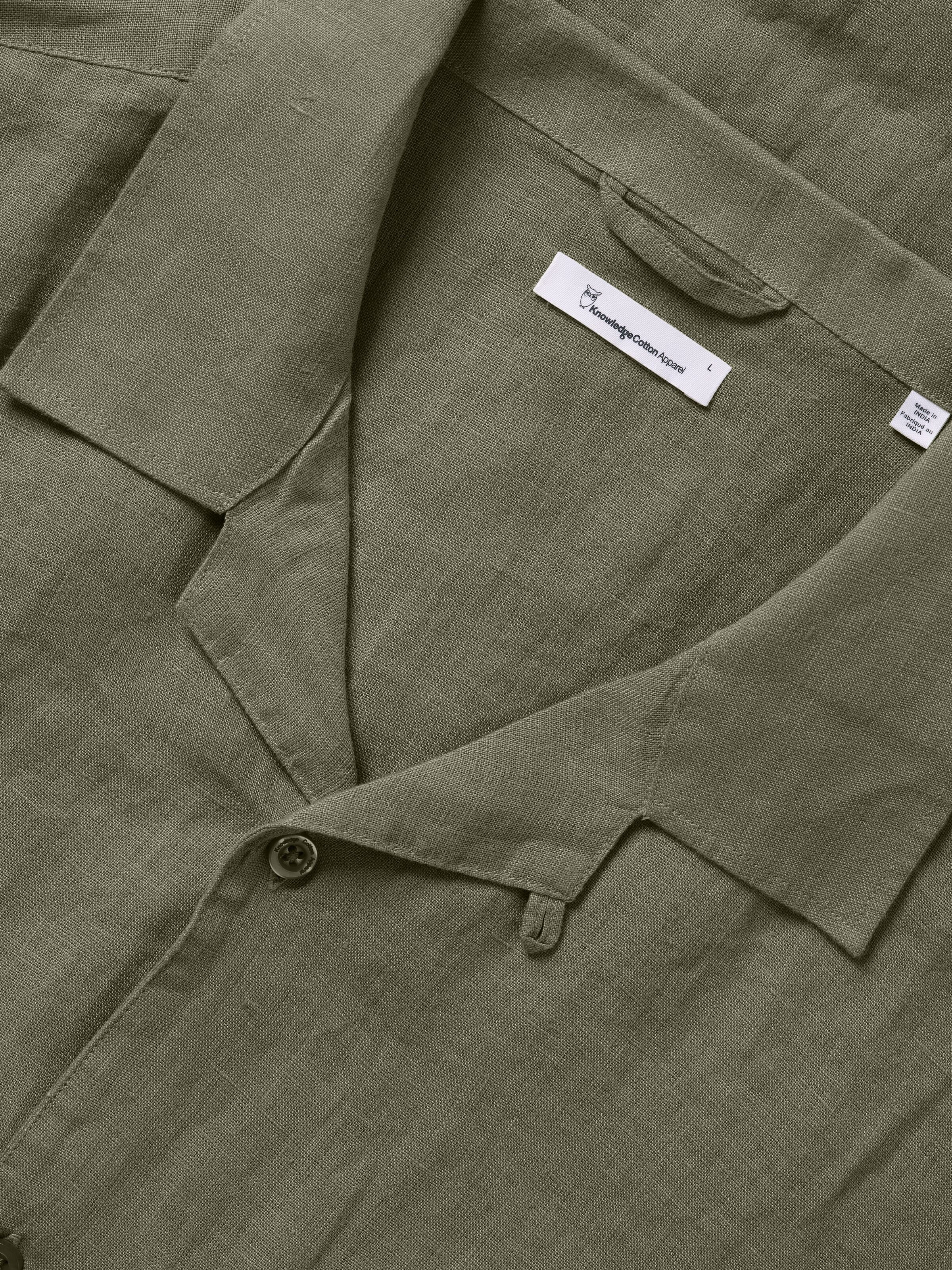 KnowledgeCotton Apparel - Box fit short sleeved linen shirt GOTS/Vegan - Burned Olive