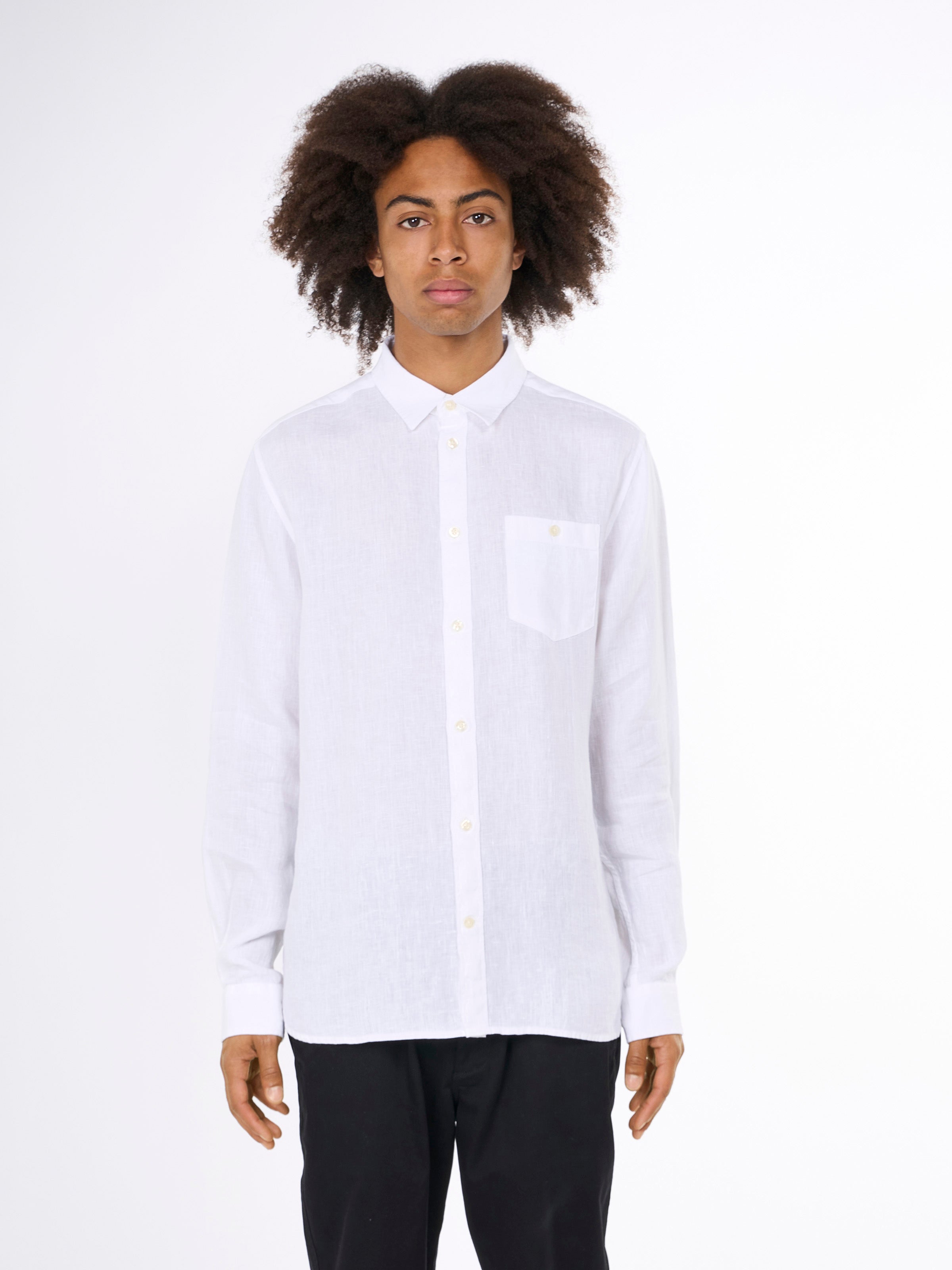 KnowledgeCotton Apparel - Custom fit linen shirt GOTS/Vegan - Bright White
