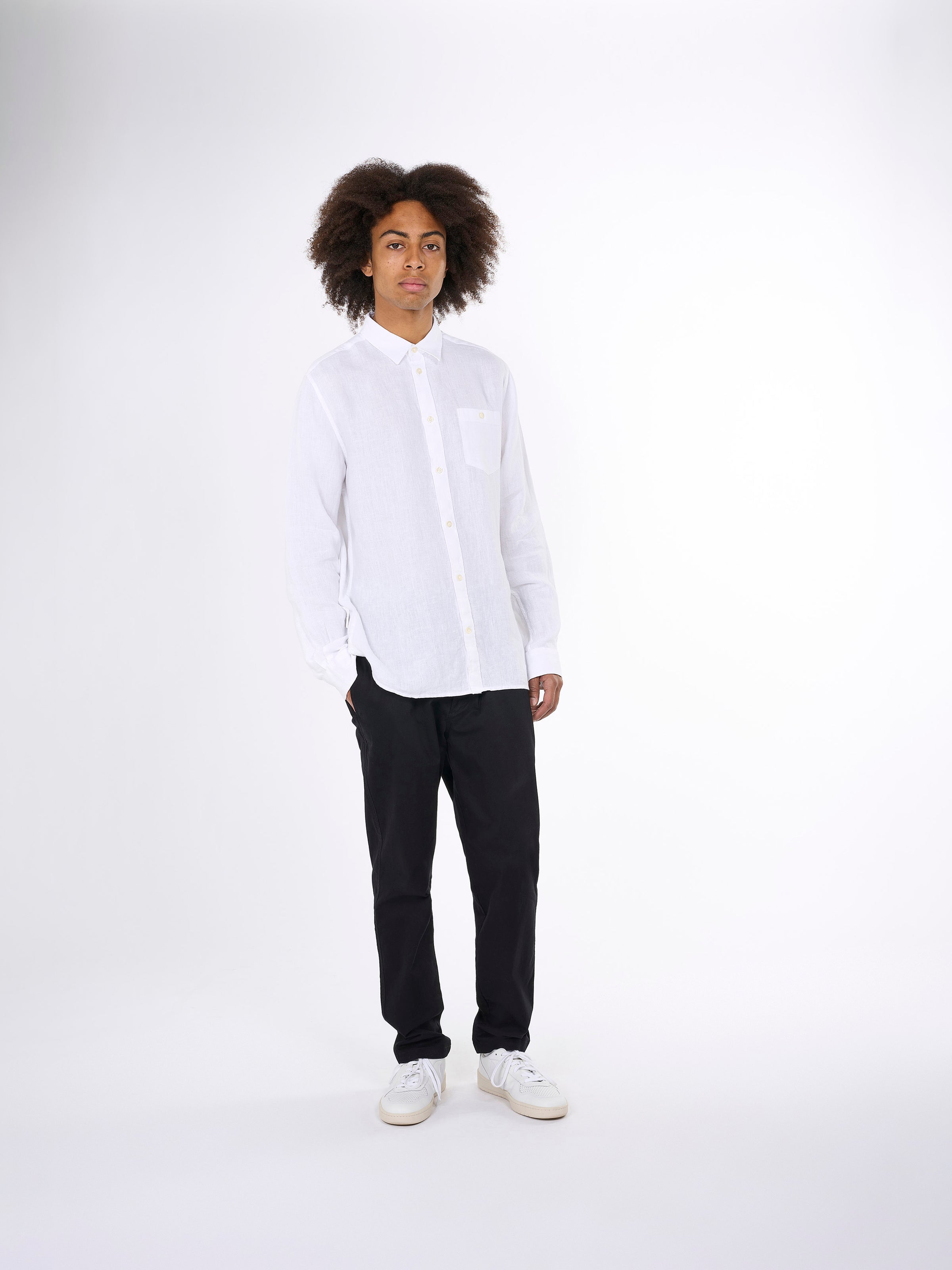 KnowledgeCotton Apparel - Custom fit linen shirt GOTS/Vegan - Bright White