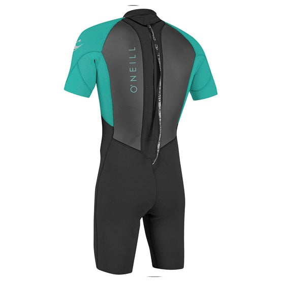 O’Neill Youth Reactor II 2mm Back Zip S/S Spring - Black / light aqua