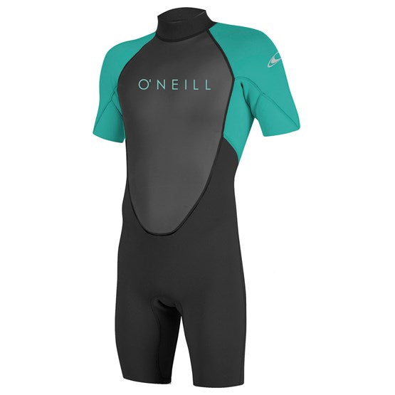 O’Neill Youth Reactor II 2mm Back Zip S/S Spring - Black / light aqua