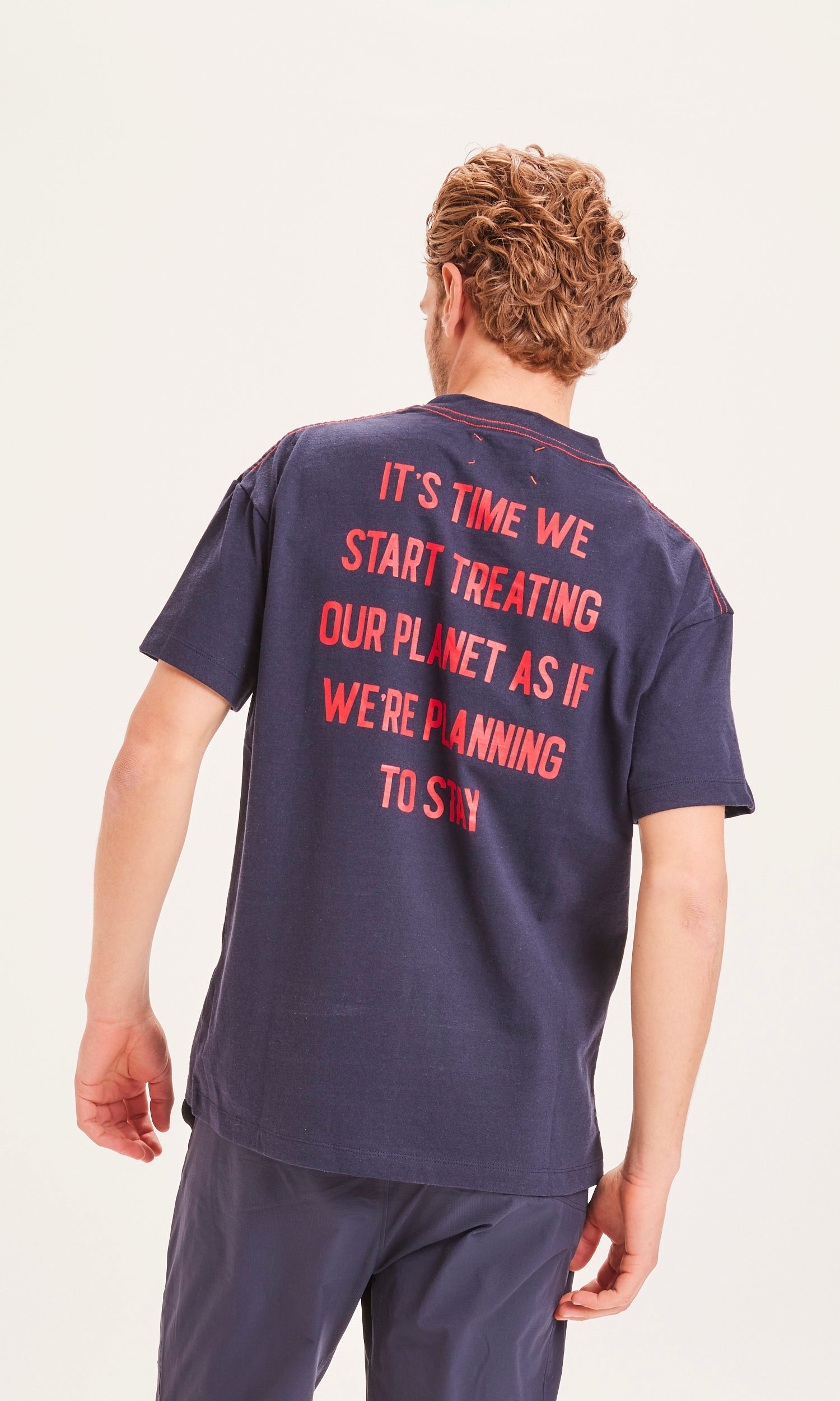 KnowledgeCotton Apparel Back printed oversized tee REBORN™ - GRS/Vegan - Total Eclipse