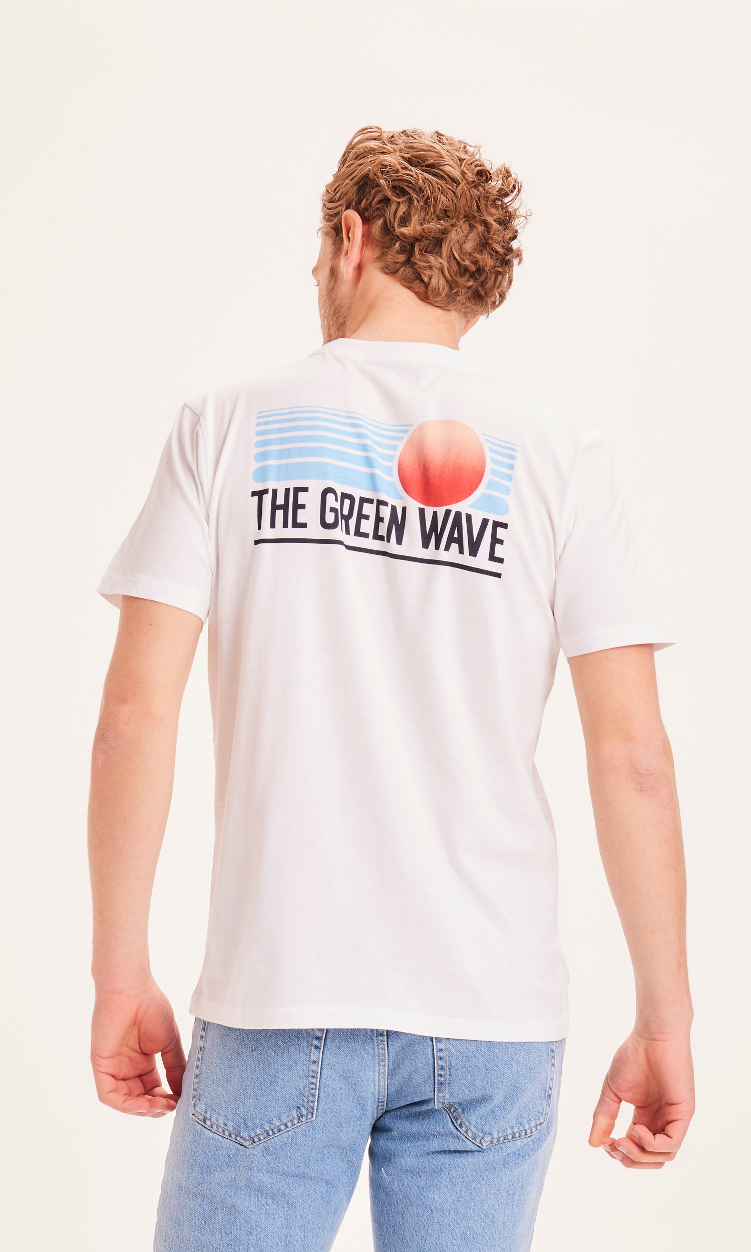 KnowledgeCotton Apparel - ALDER The Green Wave sunset tee - GOTS/Vegan - Bright White