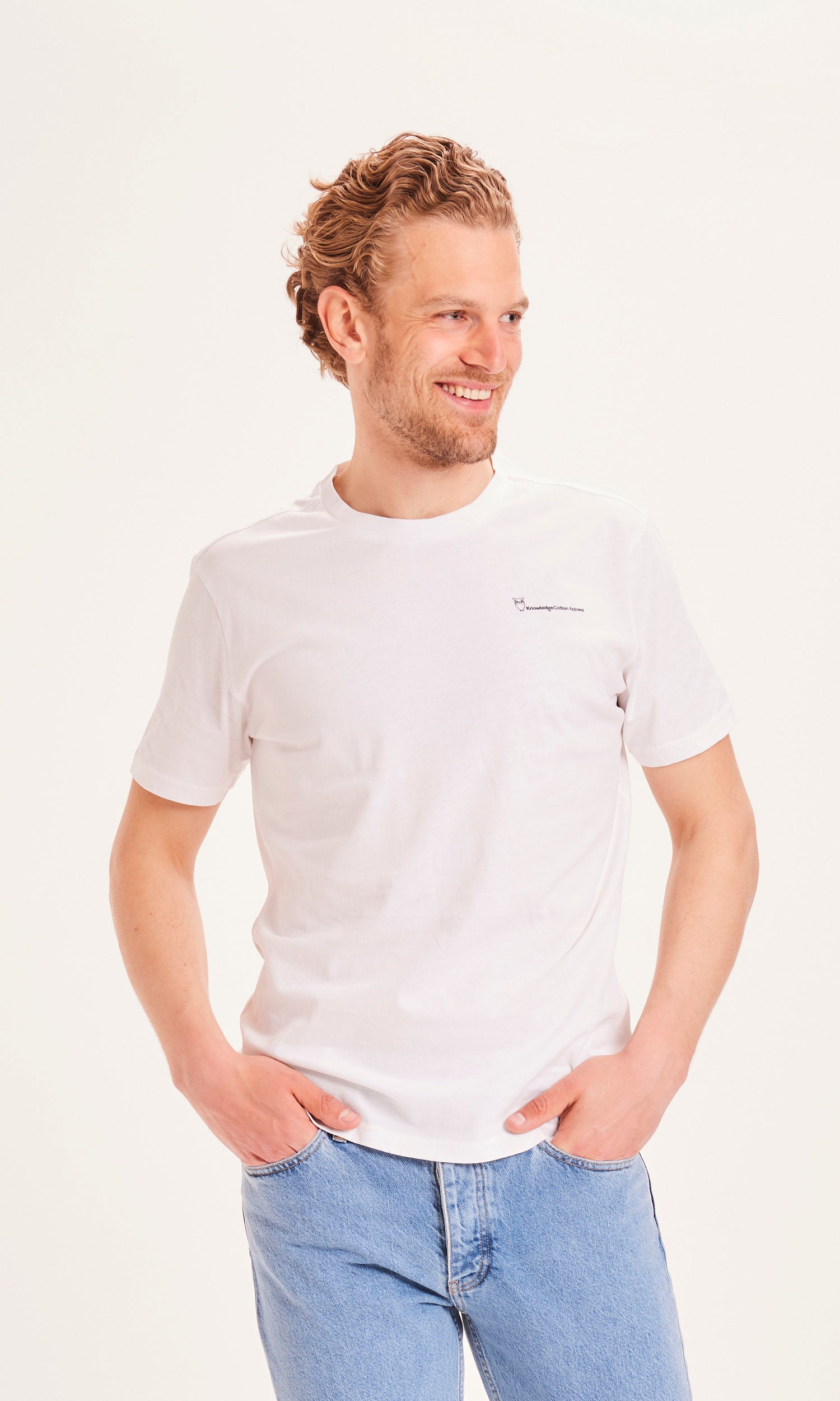 KnowledgeCotton Apparel - ALDER The Green Wave sunset tee - GOTS/Vegan - Bright White