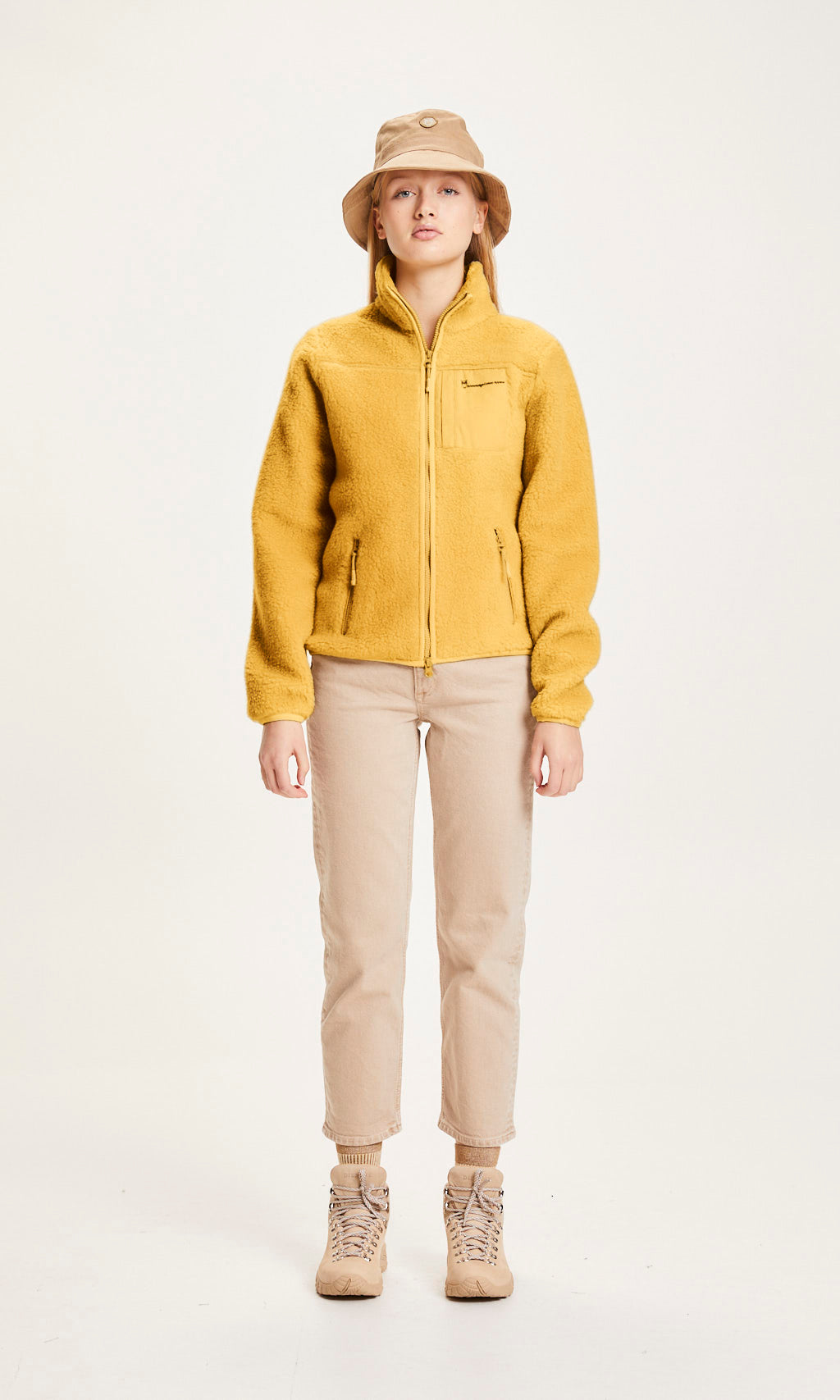 KnowledgeCotton Apparel BETONY Teddy High Neck Zip Jacket - GRS/Vegan Honey Gold