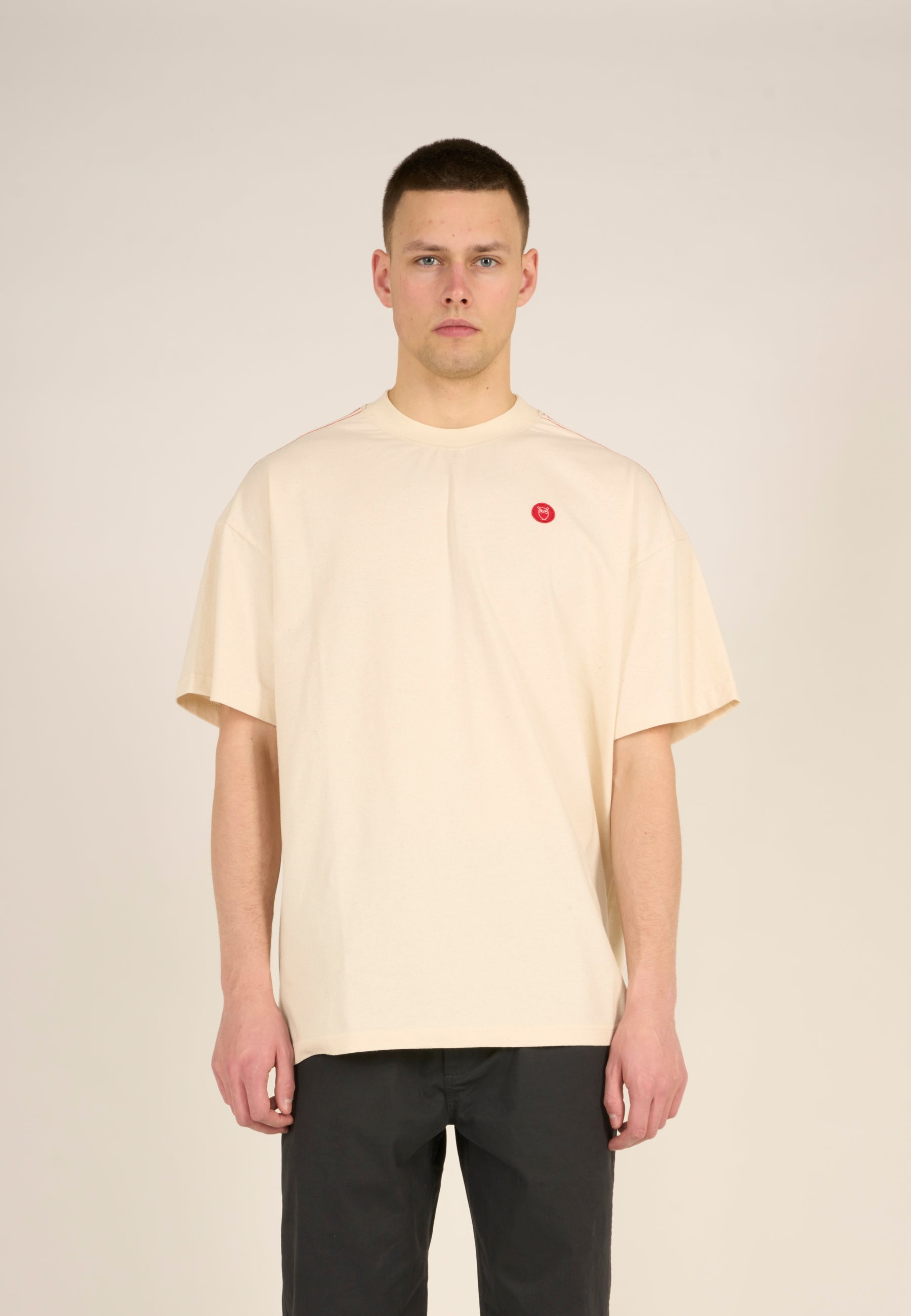 KnowledgeCotton Apparel Back printed oversized tee REBORN™ - GRS/Vegan - Buttercream