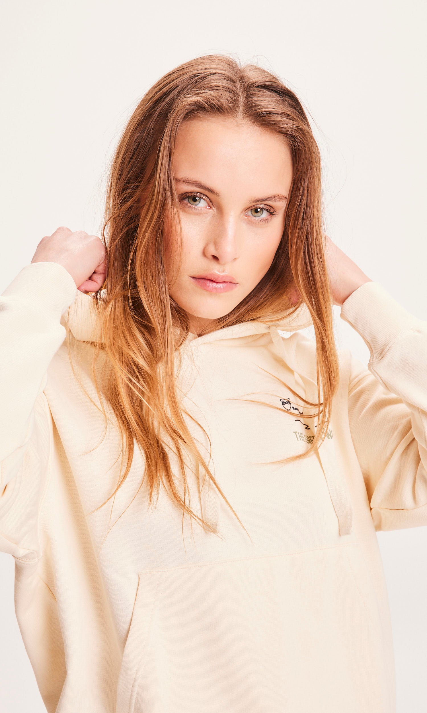 Knowledge Cotton Apparel DAPHNE The Green Wave print hoodie - Buttercream