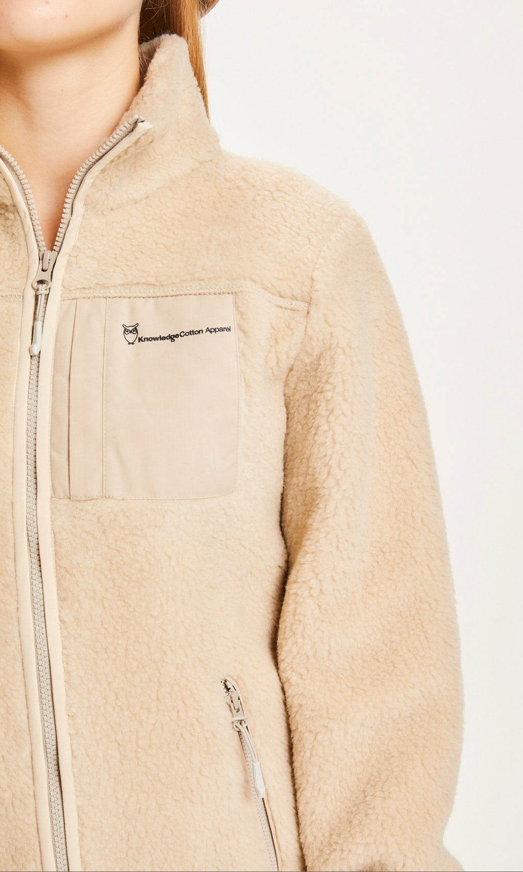 KnowledgeCotton Apparel BETONY Teddy High Neck Zip Jacket - GRS/Vegan