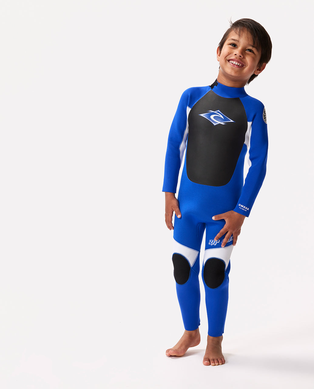 Rip curl groms omega 3/2 back zip steamer kids wetsuit - blue
