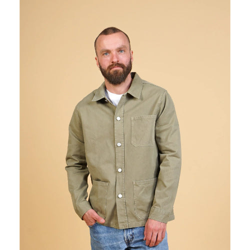 Kilian Men'S Herringbone Overshirt - Khaki Green