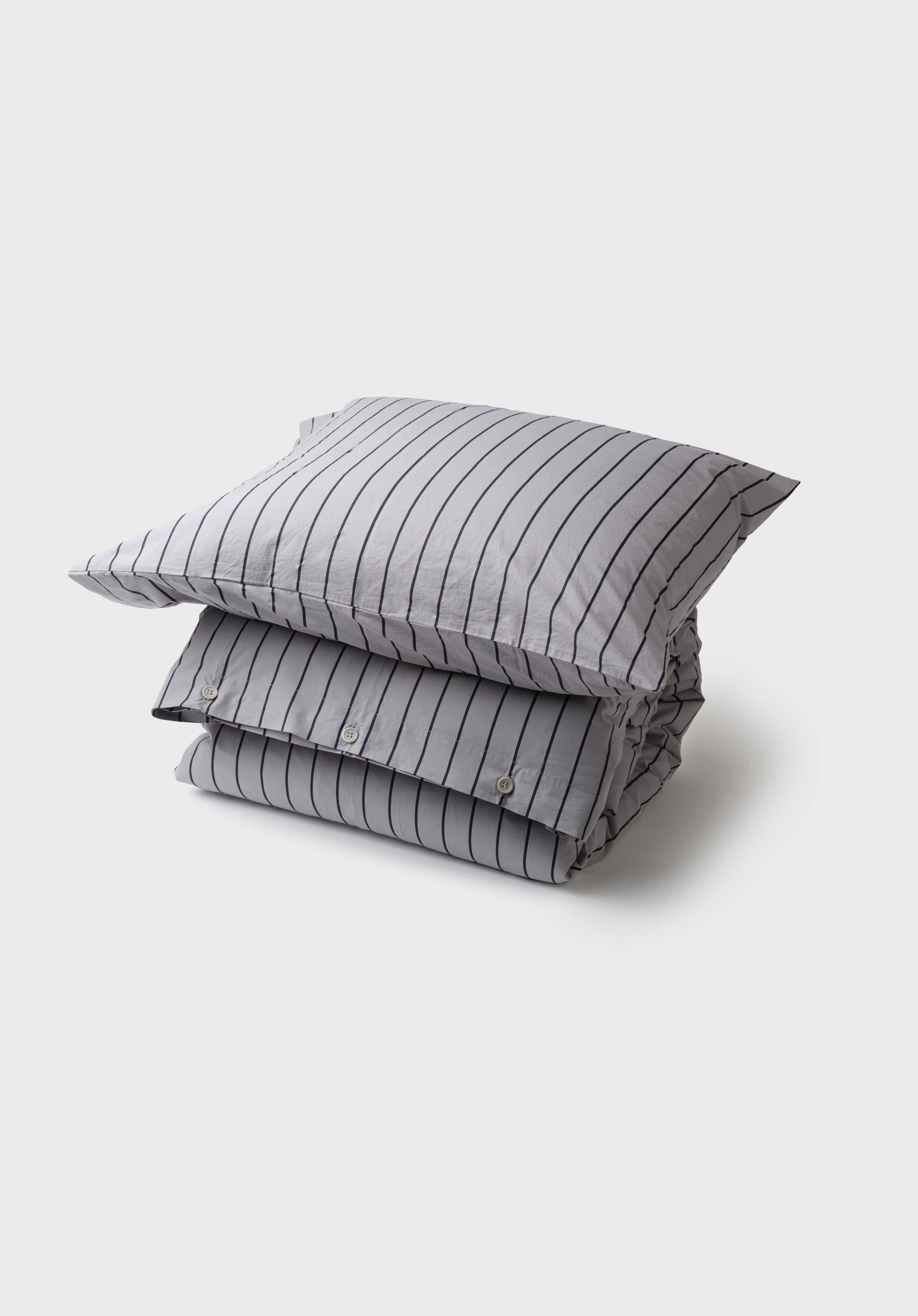 Bed Set - Striped - 140 X 200 + 60 X 70 - Pastel Grey/navy