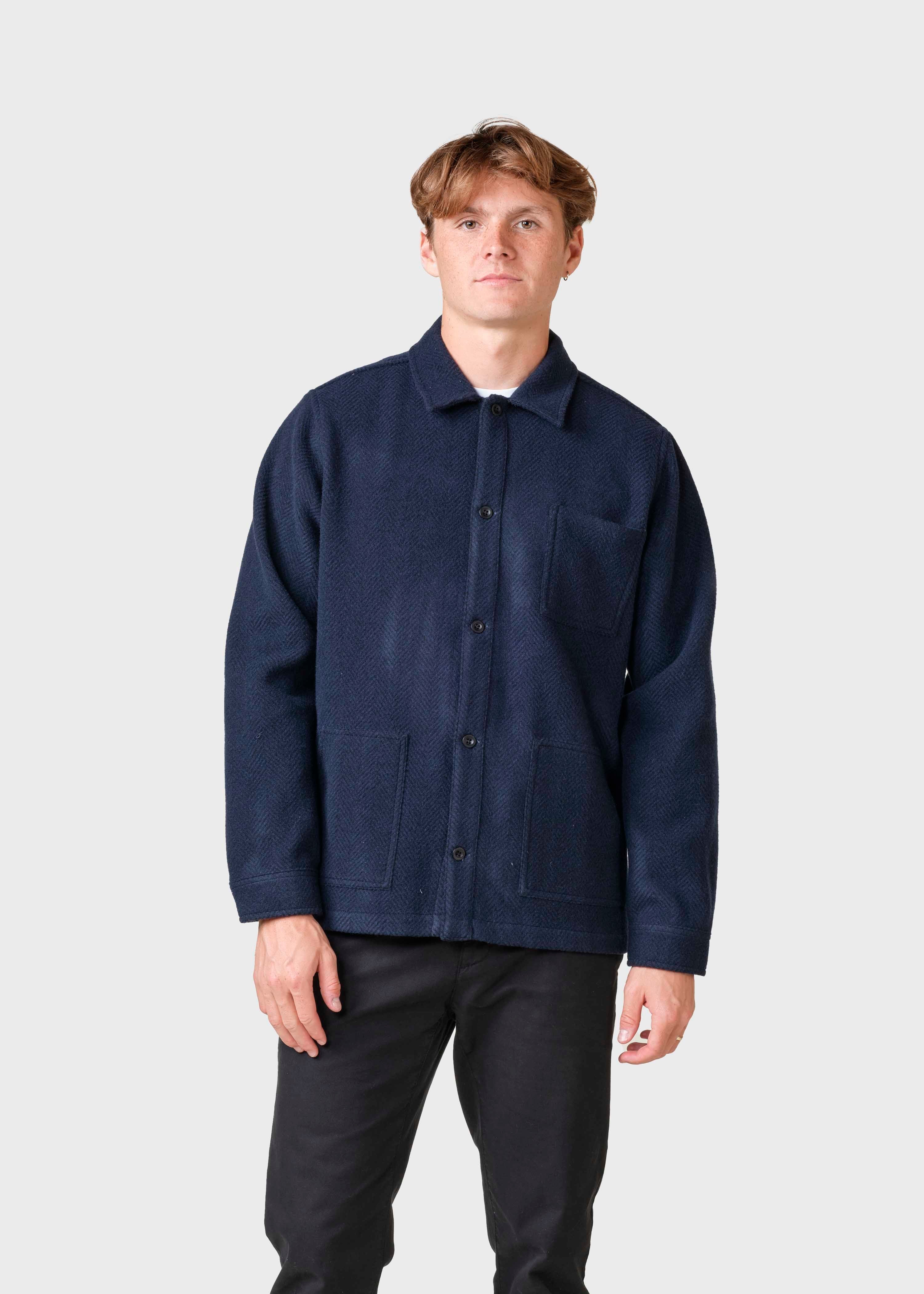 Hans Herringbone Overshirt - Navy/black