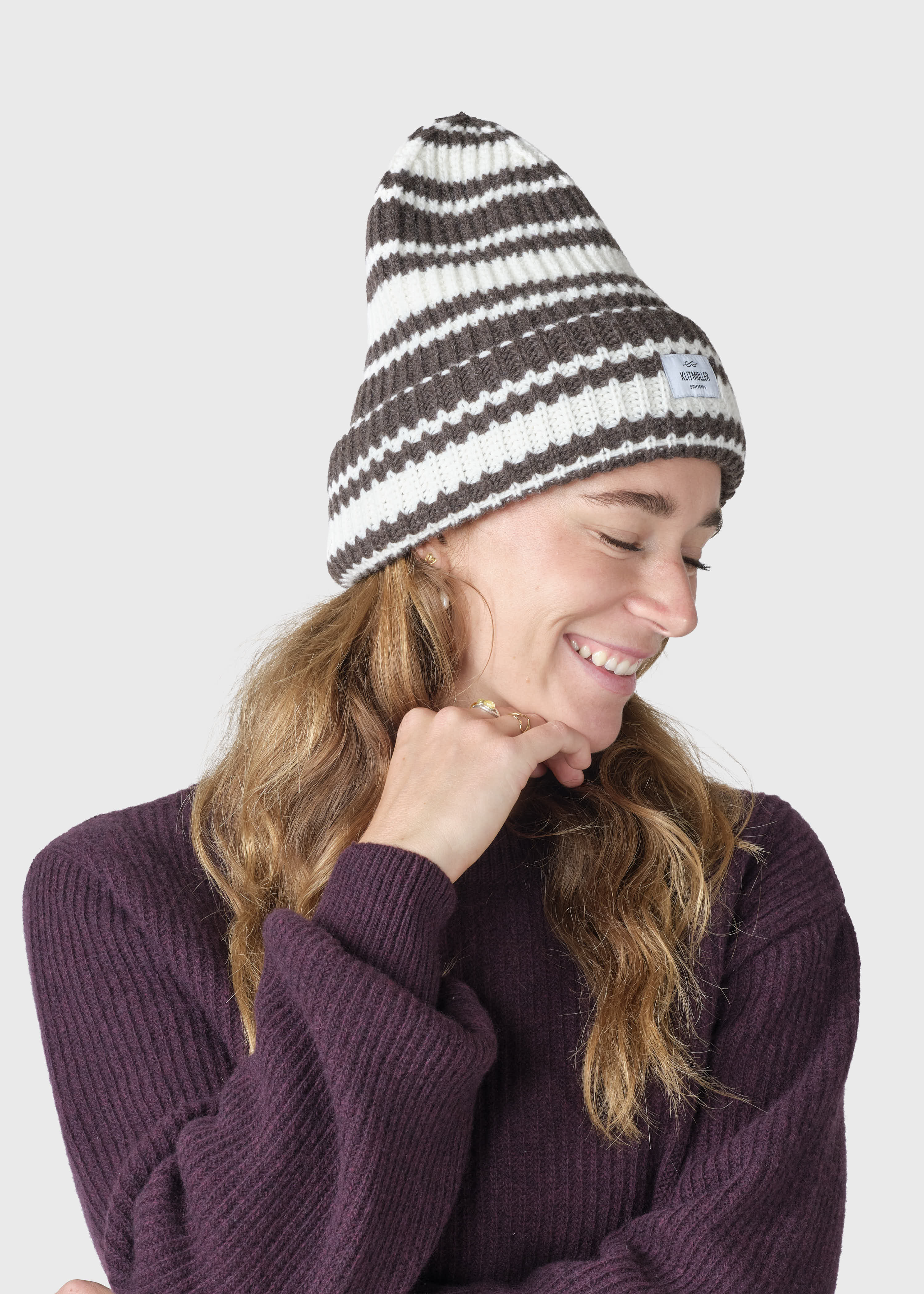 Stripe Wool Beanie - Taupe/cream