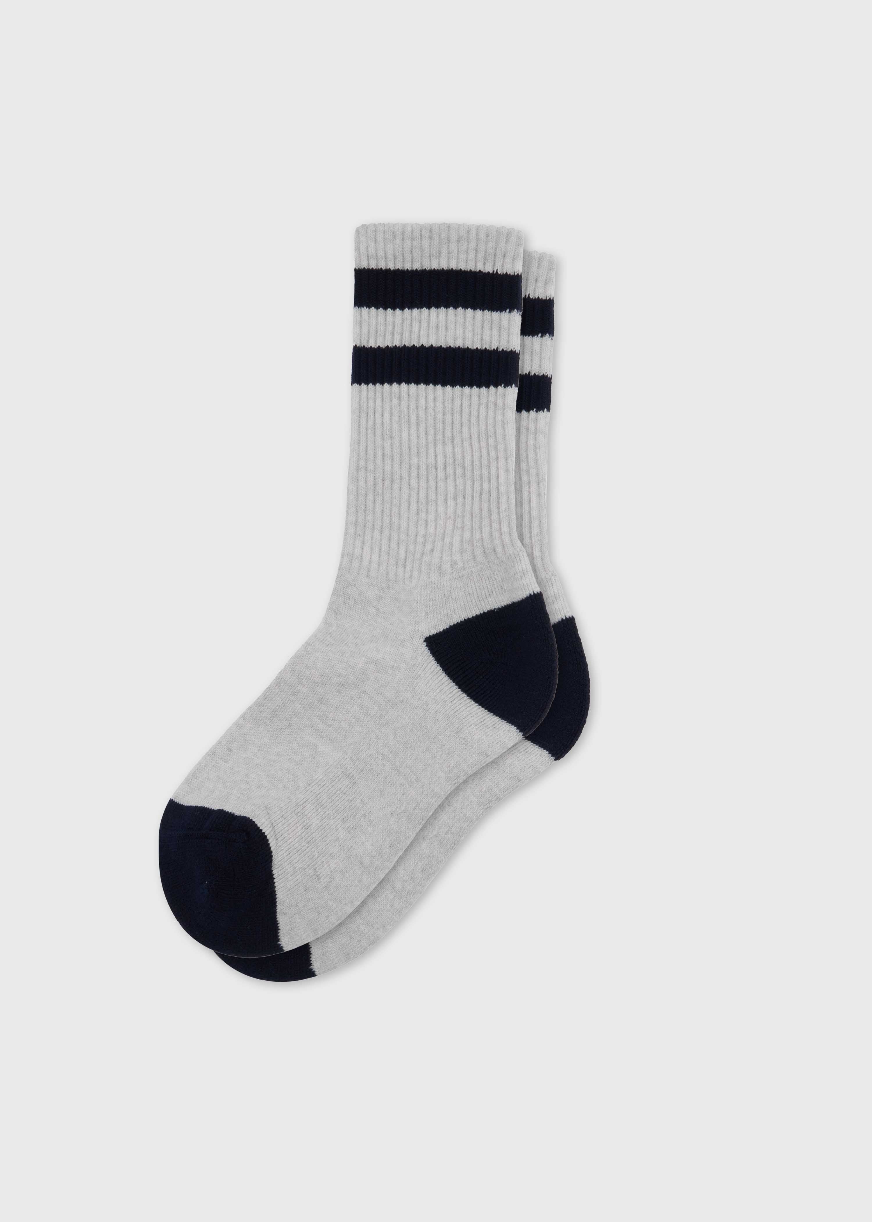 Striped Merino Sock - Pastel Grey/navy