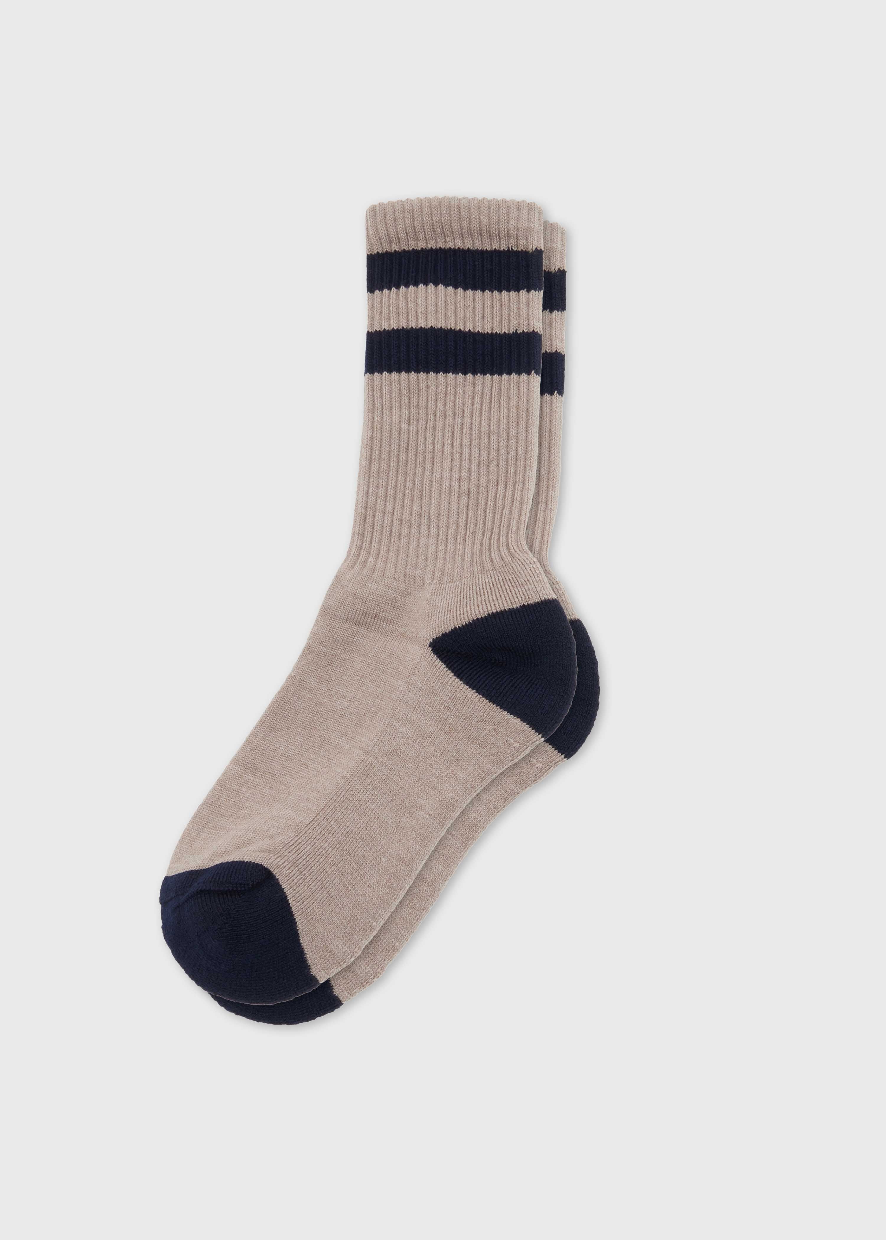 Striped Merino Sock - Sand/navy