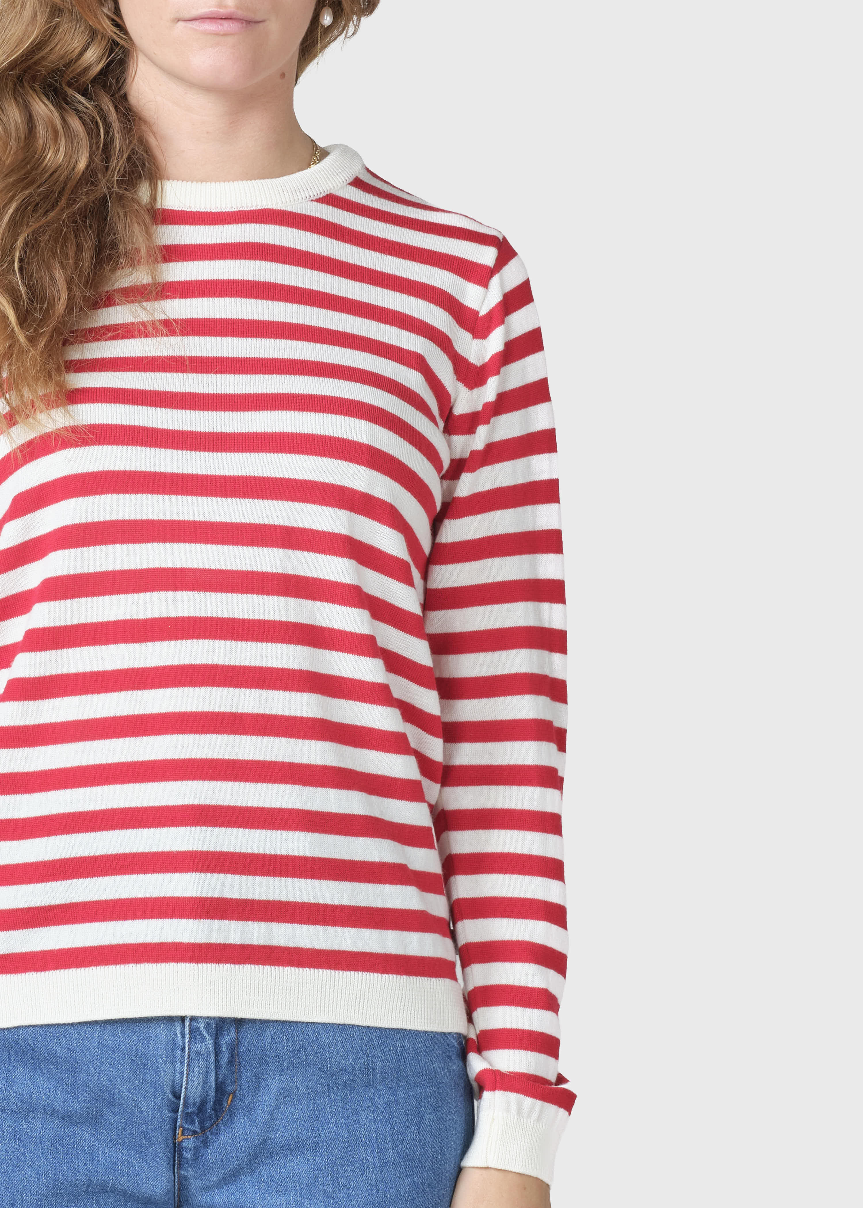 Womens Basic Stripe Merino Knit - Cream/red