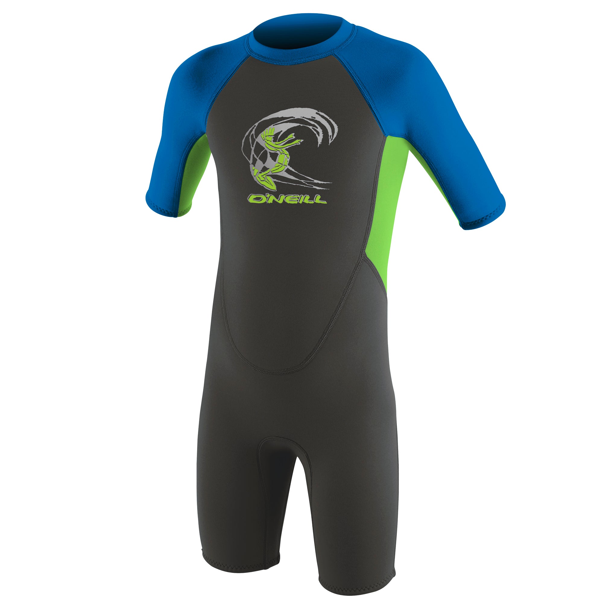 Toddler Reactor-2 2mm Back Zip S/S Spring - Boys - graphite/dayglow/ocean