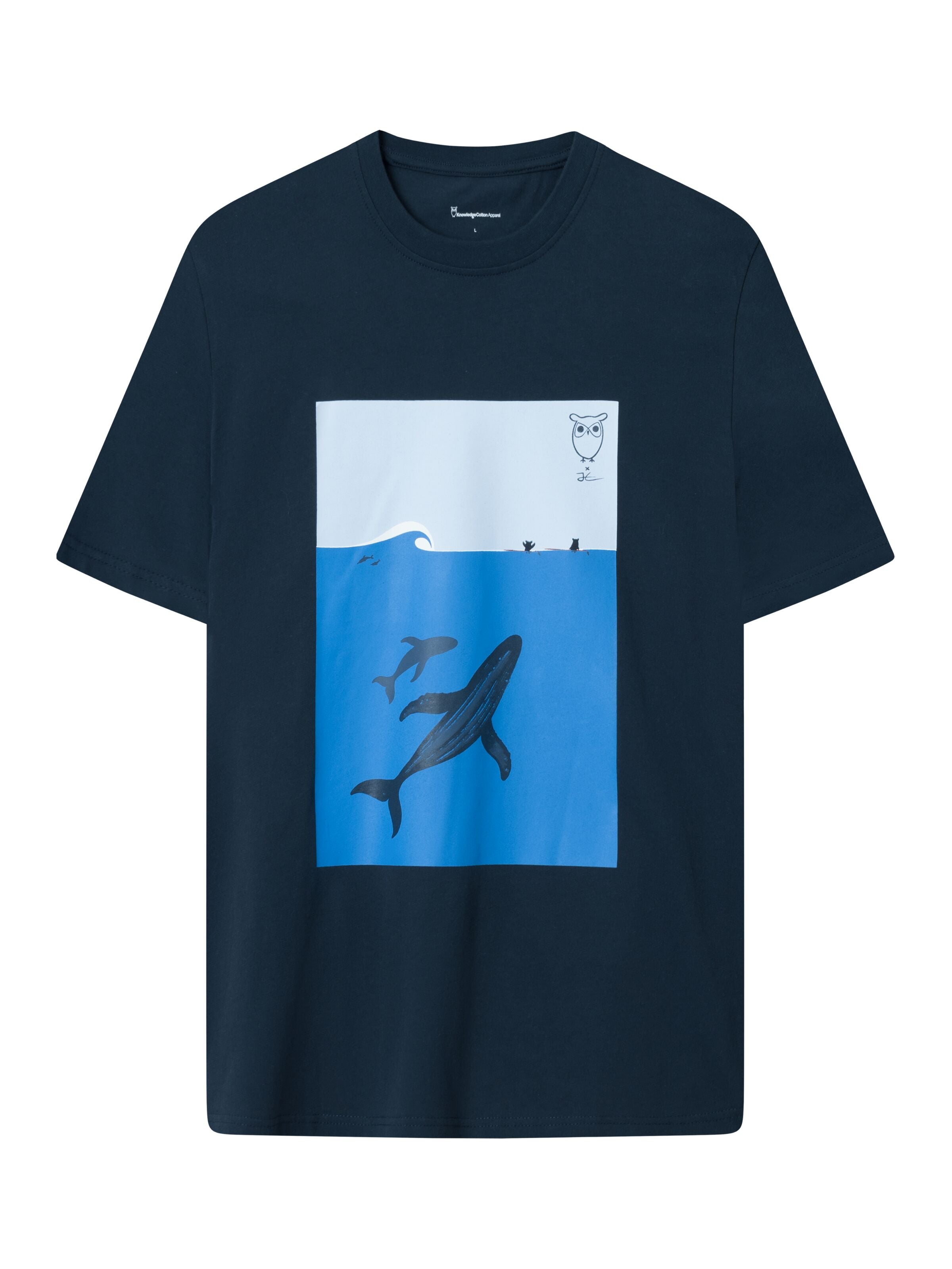 KnowledgeCotton Apparel  - Regular whale front print t-shirt - GOTS/Vegan - Total Eclipse