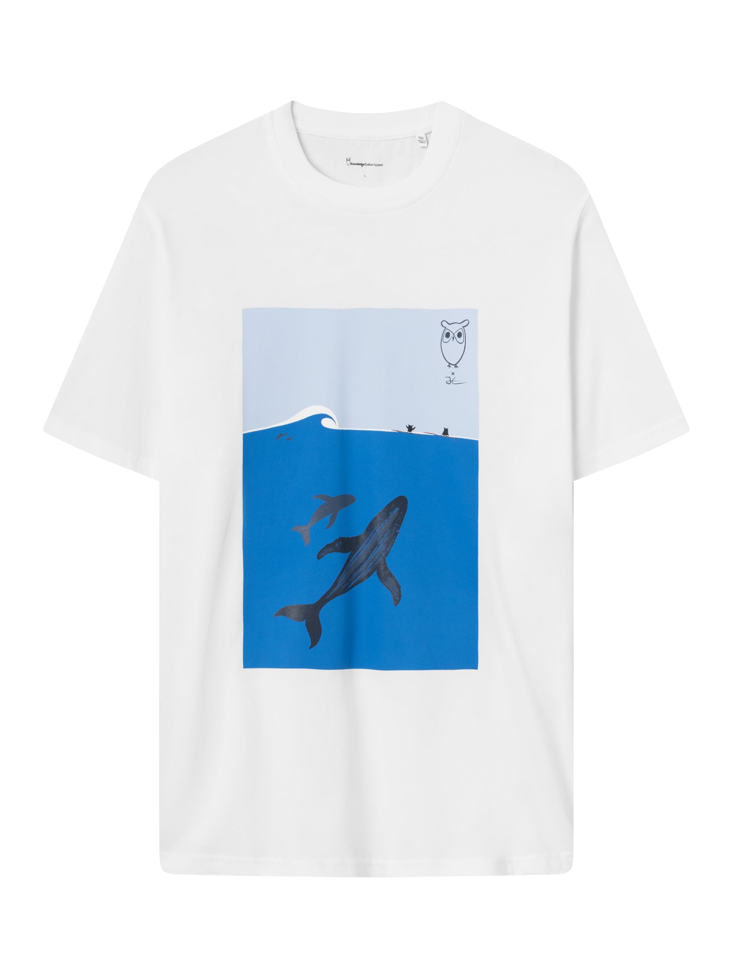 KnowledgeCotton Apparel  - Regular whale front print t-shirt - GOTS/Vegan - Bright White