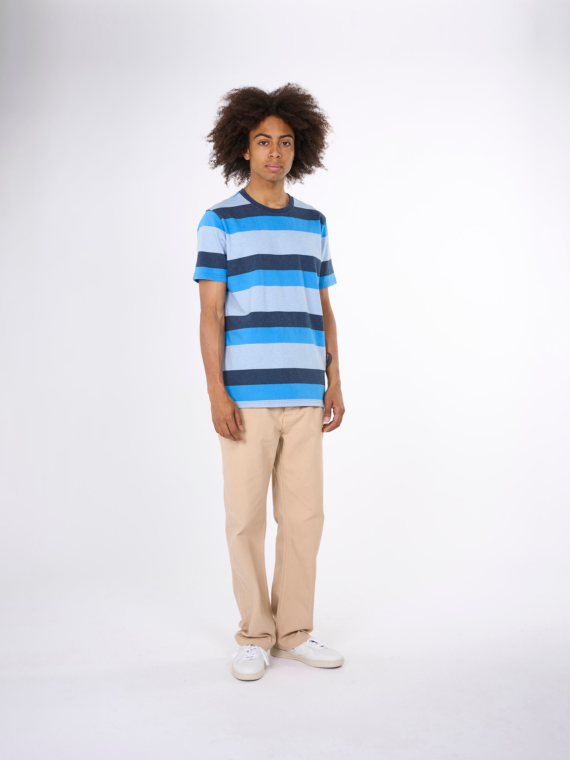 KnowledgeCotton Apparel  - Regular block striped t-shirt - GOTS - Campanula