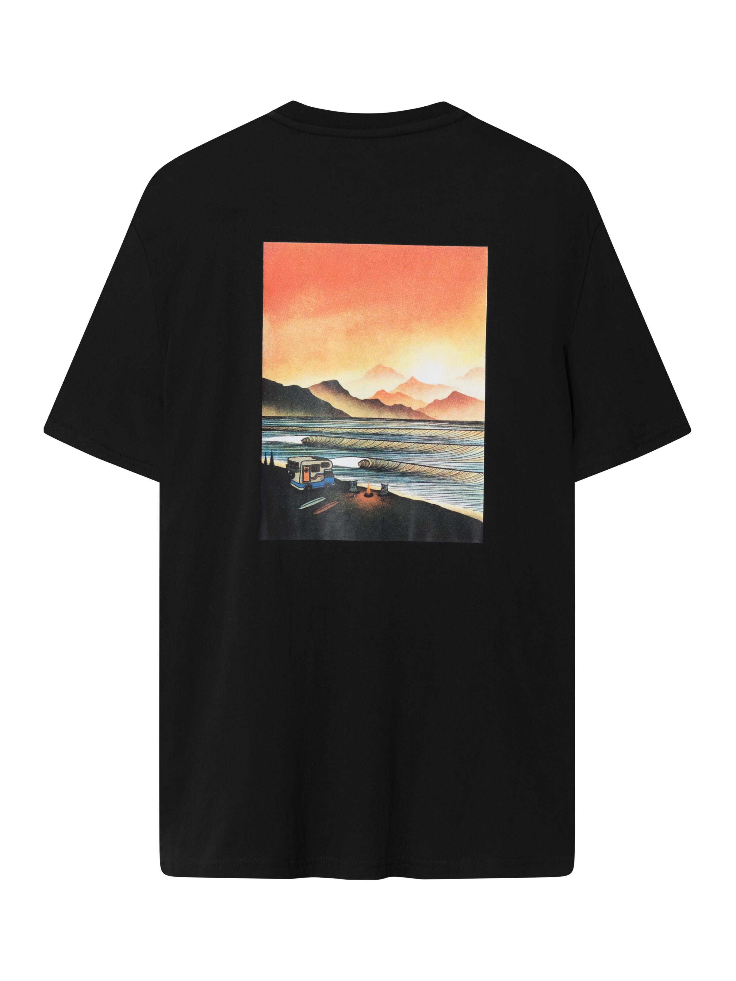 KnowledgeCotton Apparel  - Loose camp front print t-shirt - GOTS - Black Jet