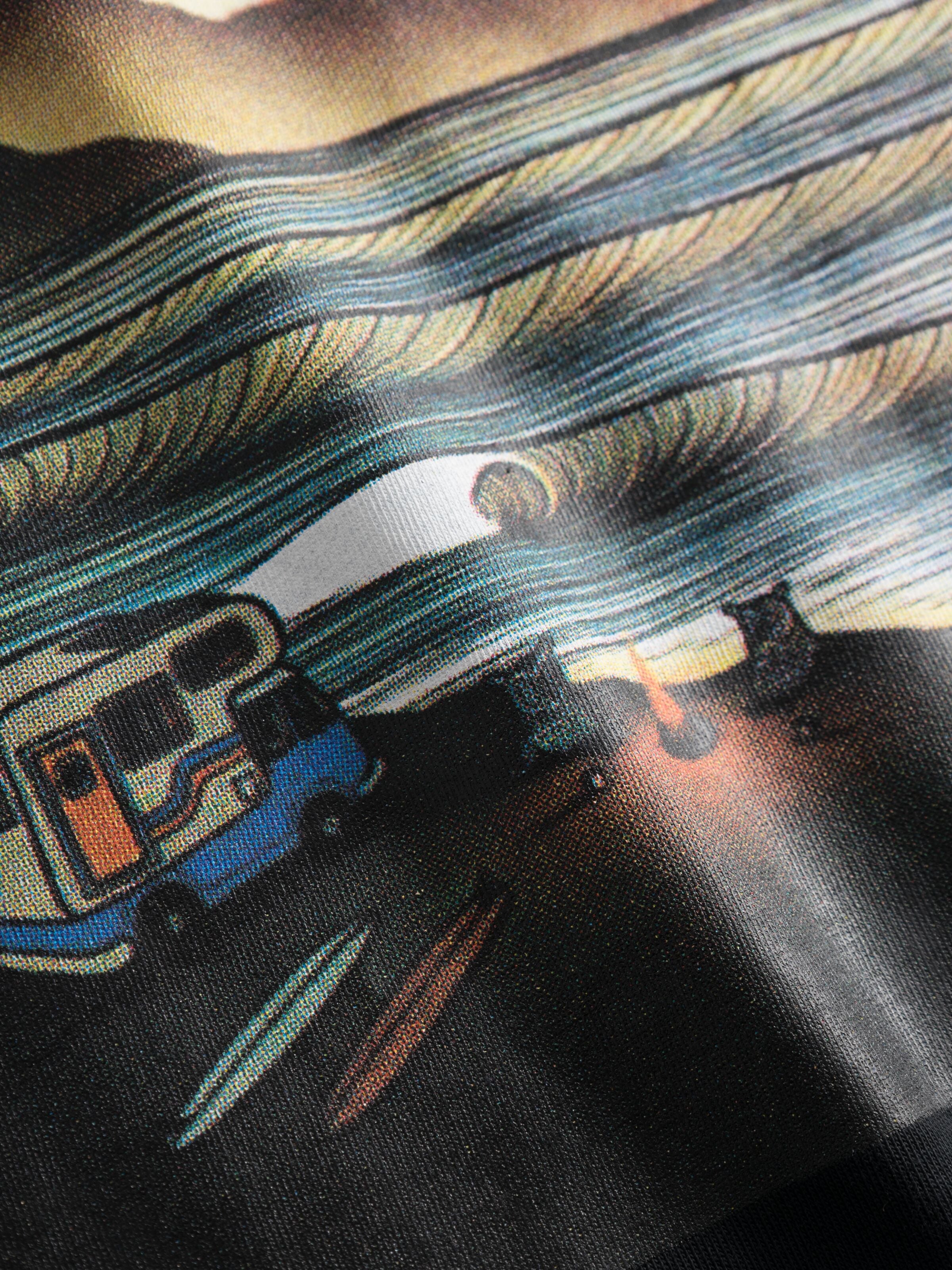 KnowledgeCotton Apparel  - Loose camp front print t-shirt - GOTS - Black Jet