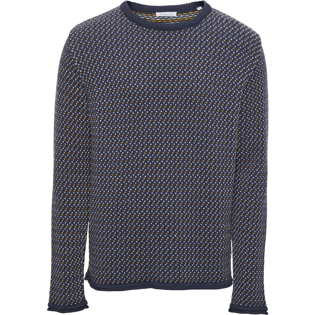 Knowledge Cotton Apparel Valley Jacquard striktrøje, total eclipse