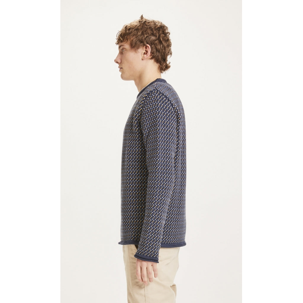 Knowledge Cotton Apparel Valley Jacquard striktrøje, total eclipse