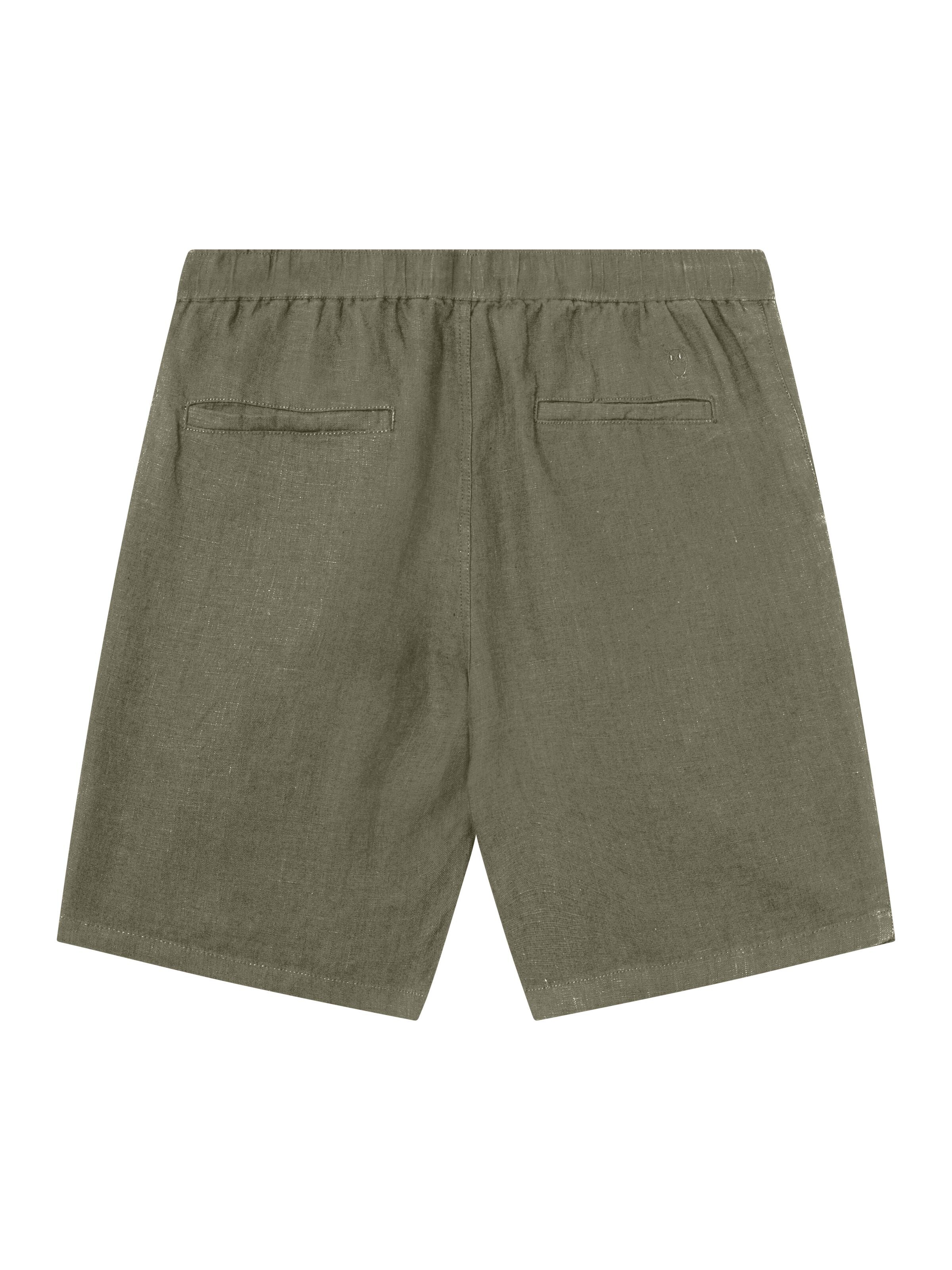 KnowledgeCotton Apparel  - Loose Linen shorts - GOTS/Vegan - Burned Olive
