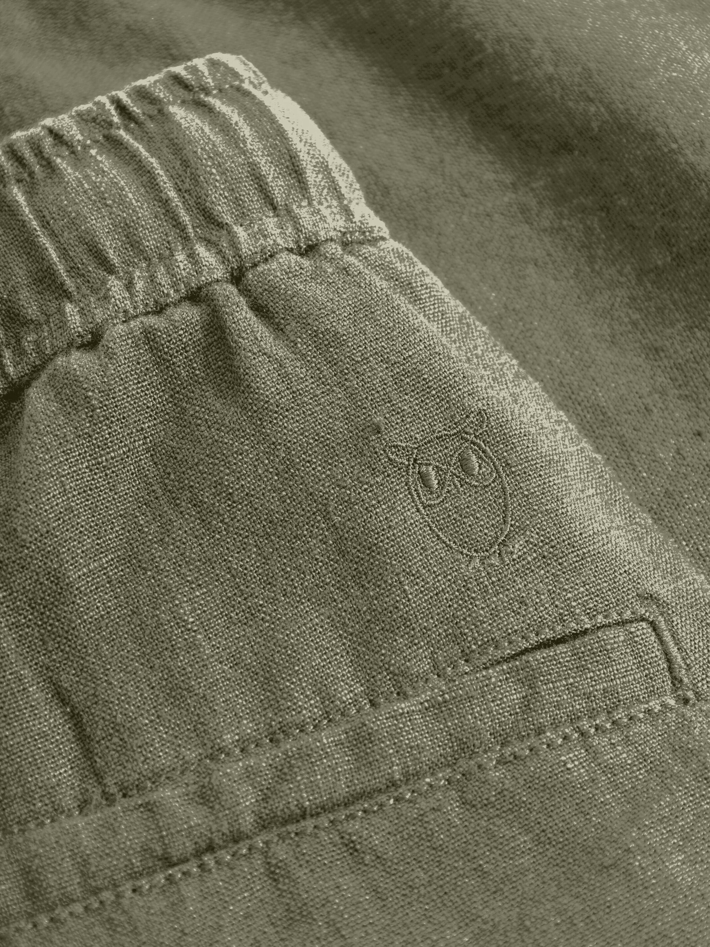 KnowledgeCotton Apparel  - Loose Linen shorts - GOTS/Vegan - Burned Olive