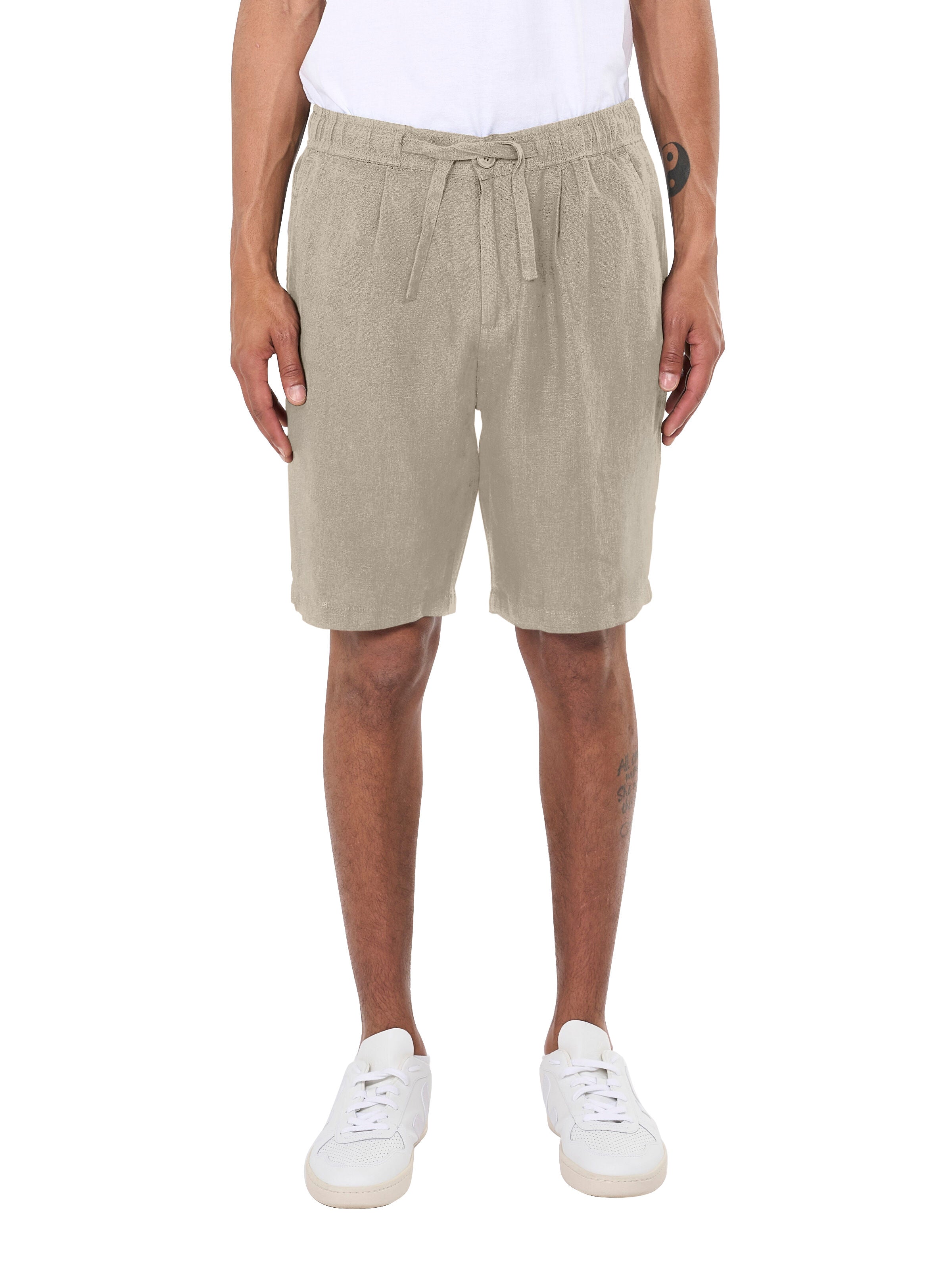 KnowledgeCotton Apparel  - Loose Linen shorts - GOTS/Vegan - Light feather gray