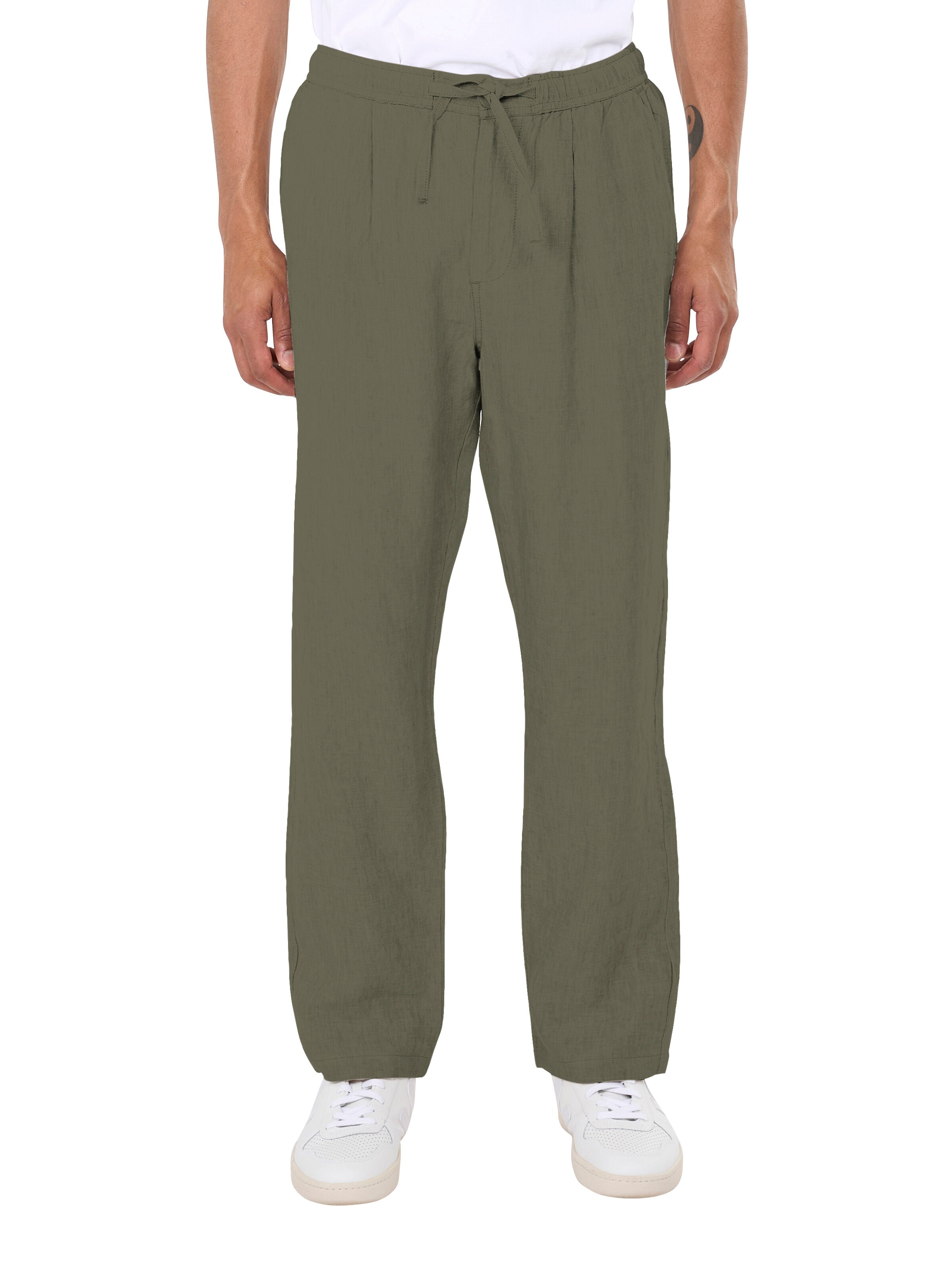 KnowledgeCotton Apparel  - Loose linen pant - GOTS/Vegan - Burned Olive