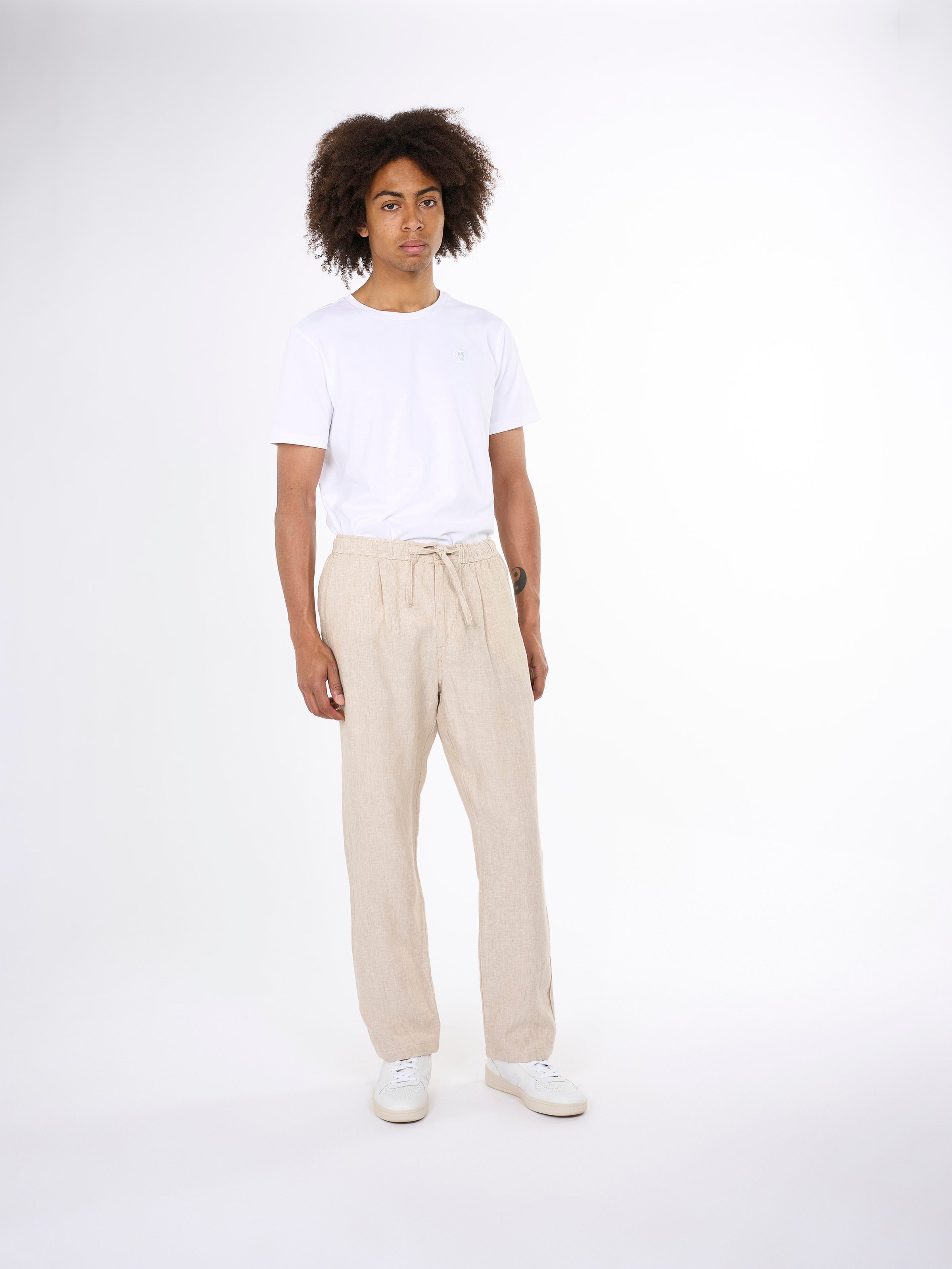 KnowledgeCotton Apparel  - Loose linen pant - GOTS/Vegan - Light feather gray