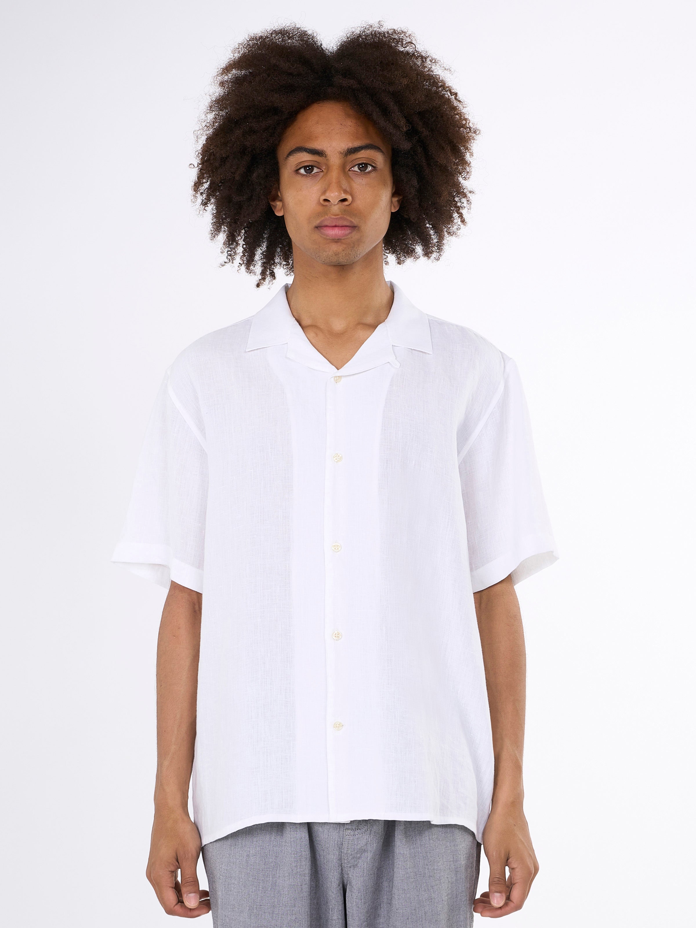 KnowledgeCotton Apparel  - Box fit short sleeved linen shirt GOTS/Vegan - Bright White